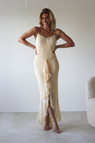 Liliana Light Yellow Mesh Ruched Midaxi Dress | Oh Hello Clothing