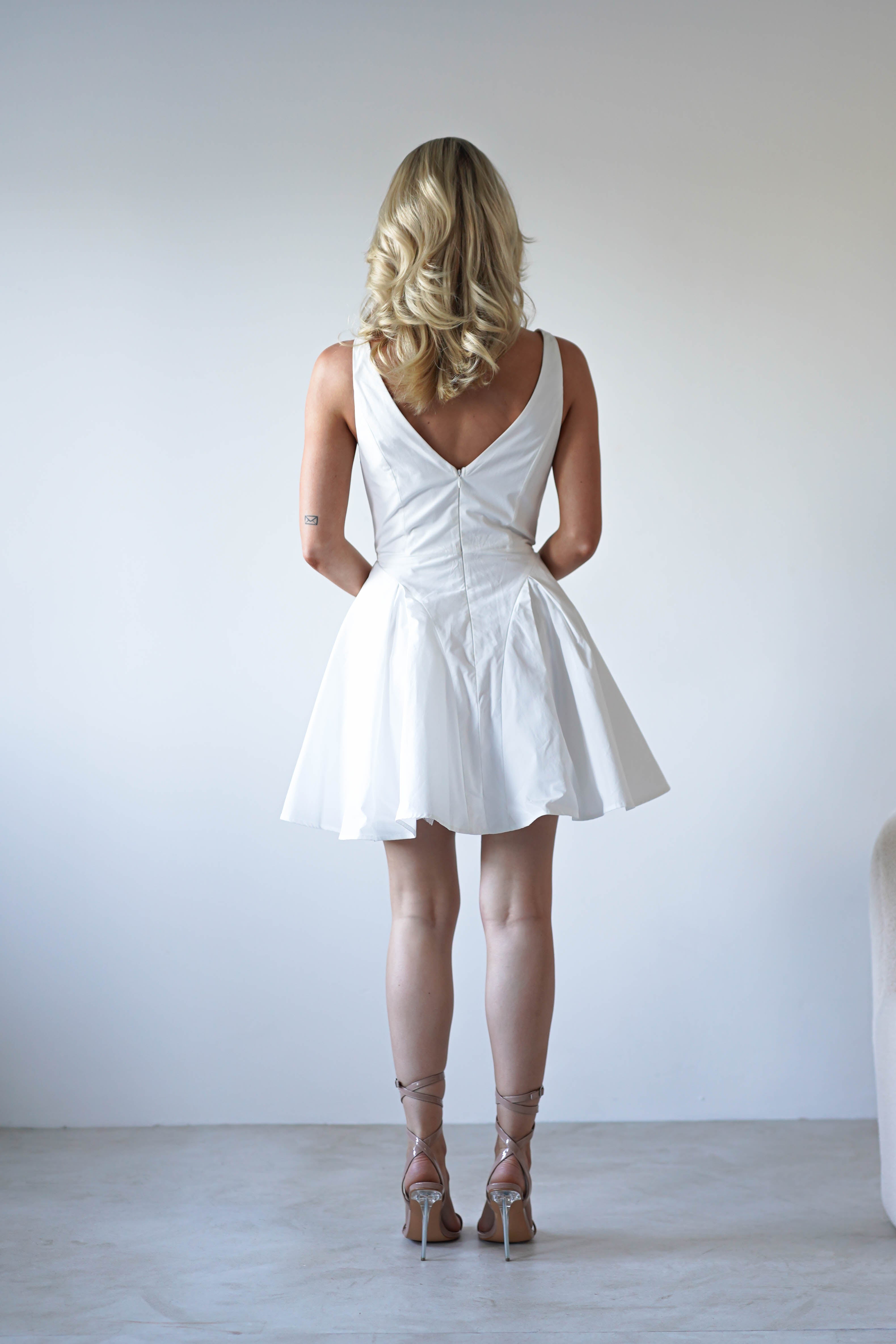 Baxter Cotton Gold Button Mini Dress | White | Graduation | Bride To Be Hen Dress | Oh Hello Clothing