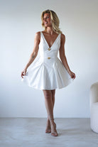 Baxter Cotton Gold Button Mini Dress | White | Graduation | Bride To Be Hen Dress | Oh Hello Clothing