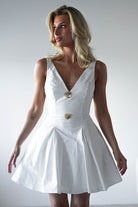 Baxter Cotton Gold Button Mini Dress | White | Graduation | Bride To Be Hen Dress | Oh Hello Clothing