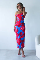 Elliot Floral Print Midi Dress Blue/Red | Wedding Guest Dress | Midi | Oh Hello Clothing