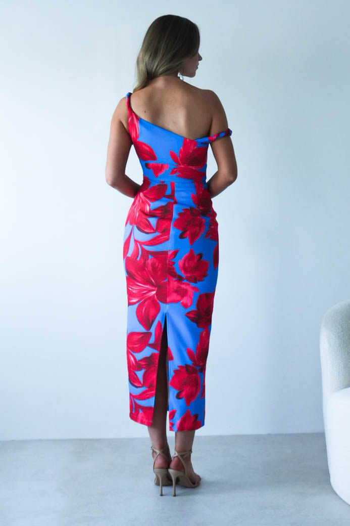 Elliot Floral Print Midi Dress Blue/Red | Wedding Guest Dress | Midi | Oh Hello Clothing
