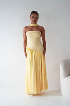 Oh Hello Clothing Women > Clothing > Dresses 1*DONE-64852J02- Butter Yellow Draped Strapless Maxi Dress with Scarf