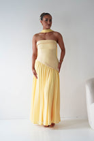 Oh Hello Clothing Women > Clothing > Dresses 1*DONE-64852J02- Butter Yellow Draped Strapless Maxi Dress with Scarf