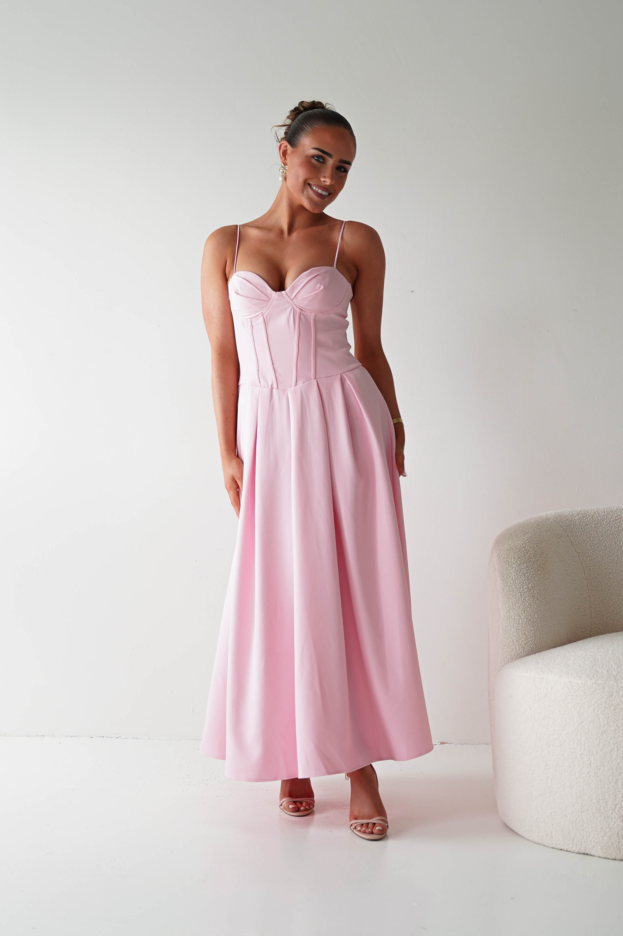 Oh Hello Clothing Women > Clothing > Dresses 1*DONE-64875D-Blush Pink Corset Midi Dress