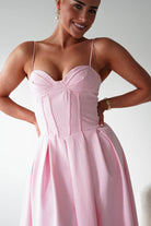 Oh Hello Clothing Women > Clothing > Dresses 1*DONE-64875D-Blush Pink Corset Midi Dress