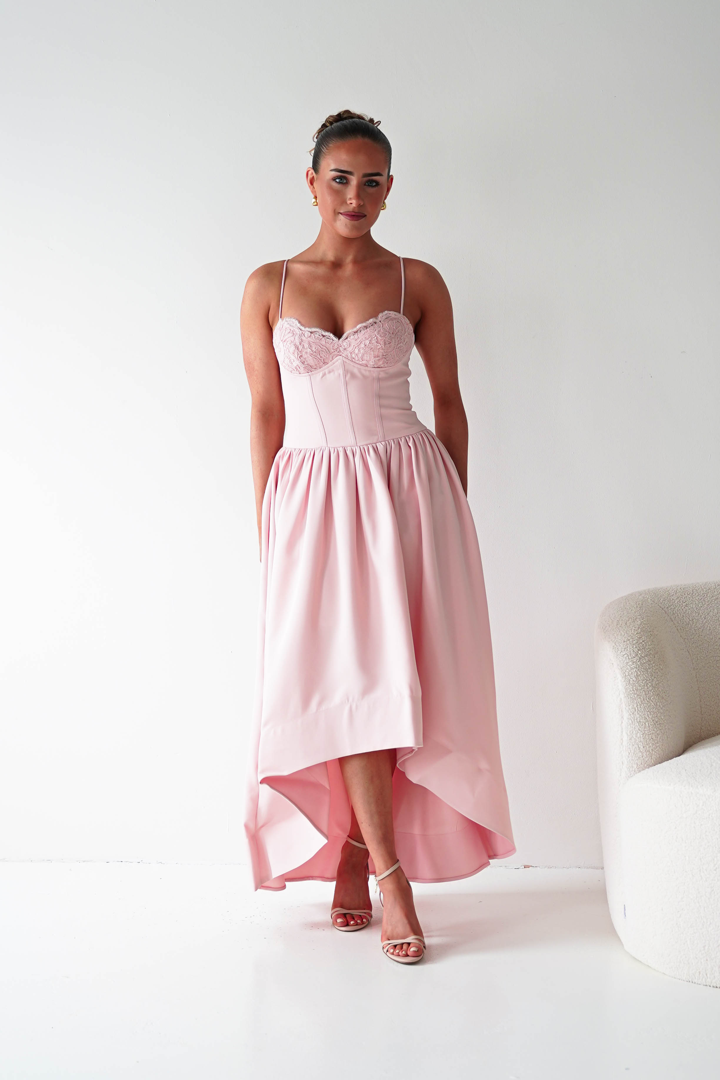 Oh Hello Clothing Women > Clothing > Dresses 1*DONE- 64900D-Blush Pink Lace Corset Midi Dress