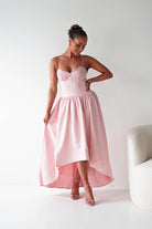 Oh Hello Clothing Women > Clothing > Dresses 1*DONE- 64900D-Blush Pink Lace Corset Midi Dress