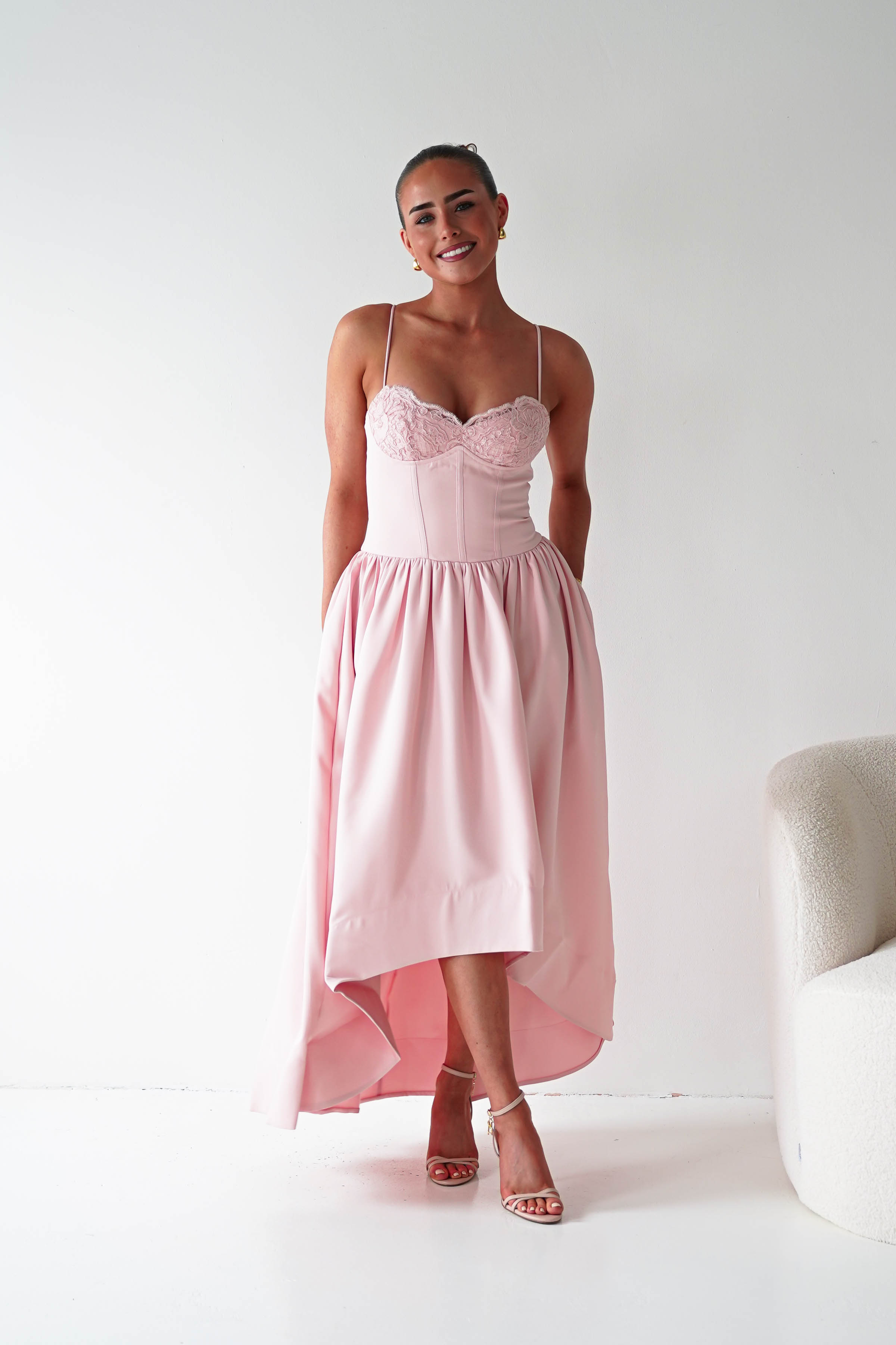 Oh Hello Clothing Women > Clothing > Dresses 1*DONE- 64900D-Blush Pink Lace Corset Midi Dress
