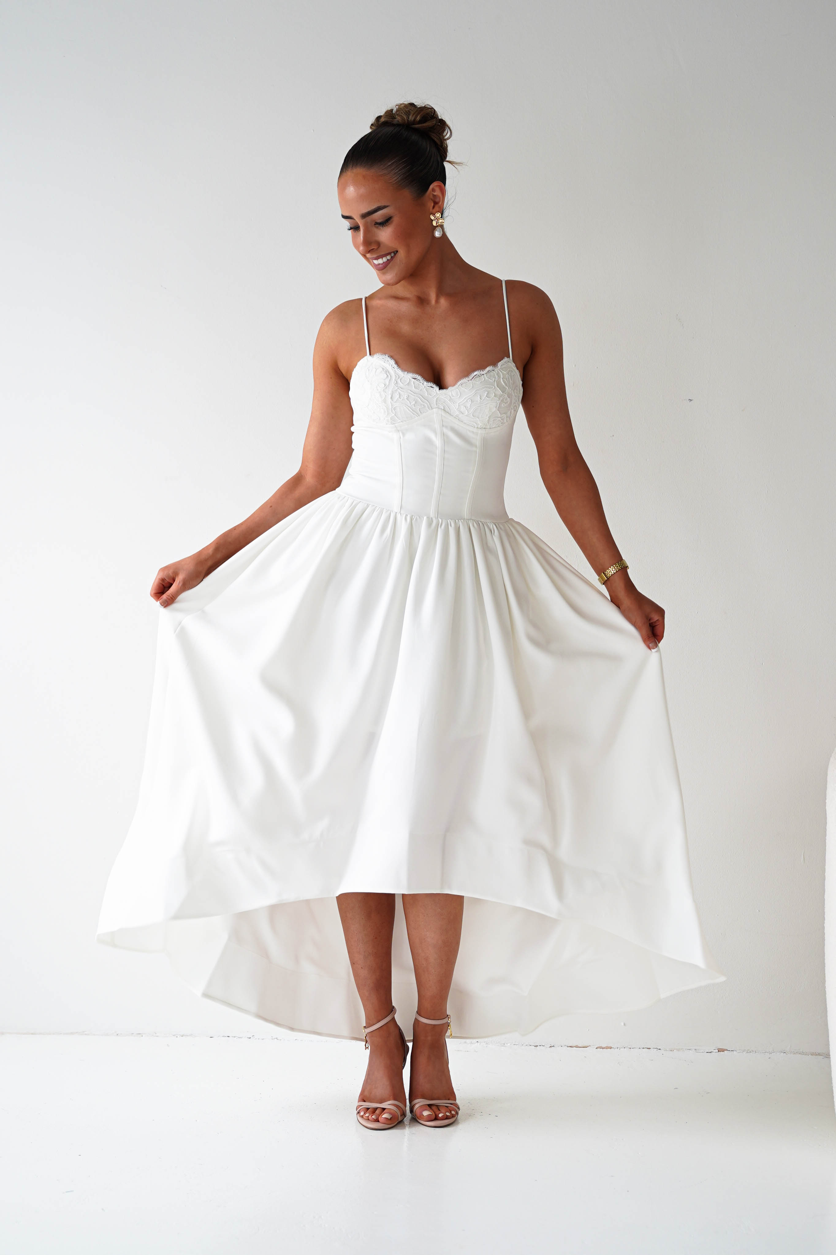 Oh Hello Clothing Women > Clothing > Dresses 1*DONE- 64900D-WHITE Lace Corset Midi Dress (Copy)