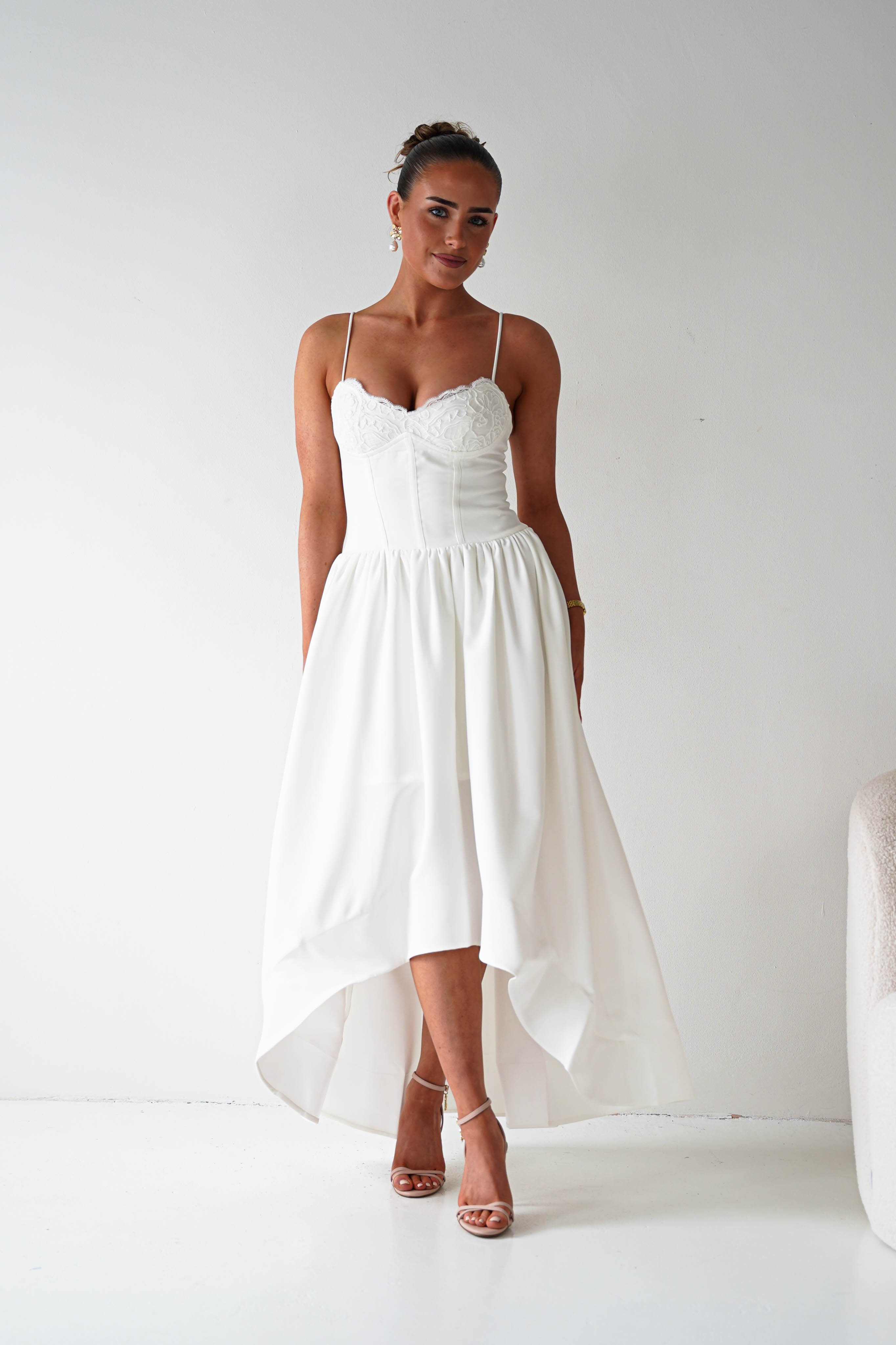 Oh Hello Clothing Women > Clothing > Dresses 1*DONE- 64900D-WHITE Lace Corset Midi Dress (Copy)