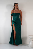 Nicolette Soft Satin Maxi Gown | Emerald Green | Debs & Prom | Formal Gown | Oh Hello Clothing