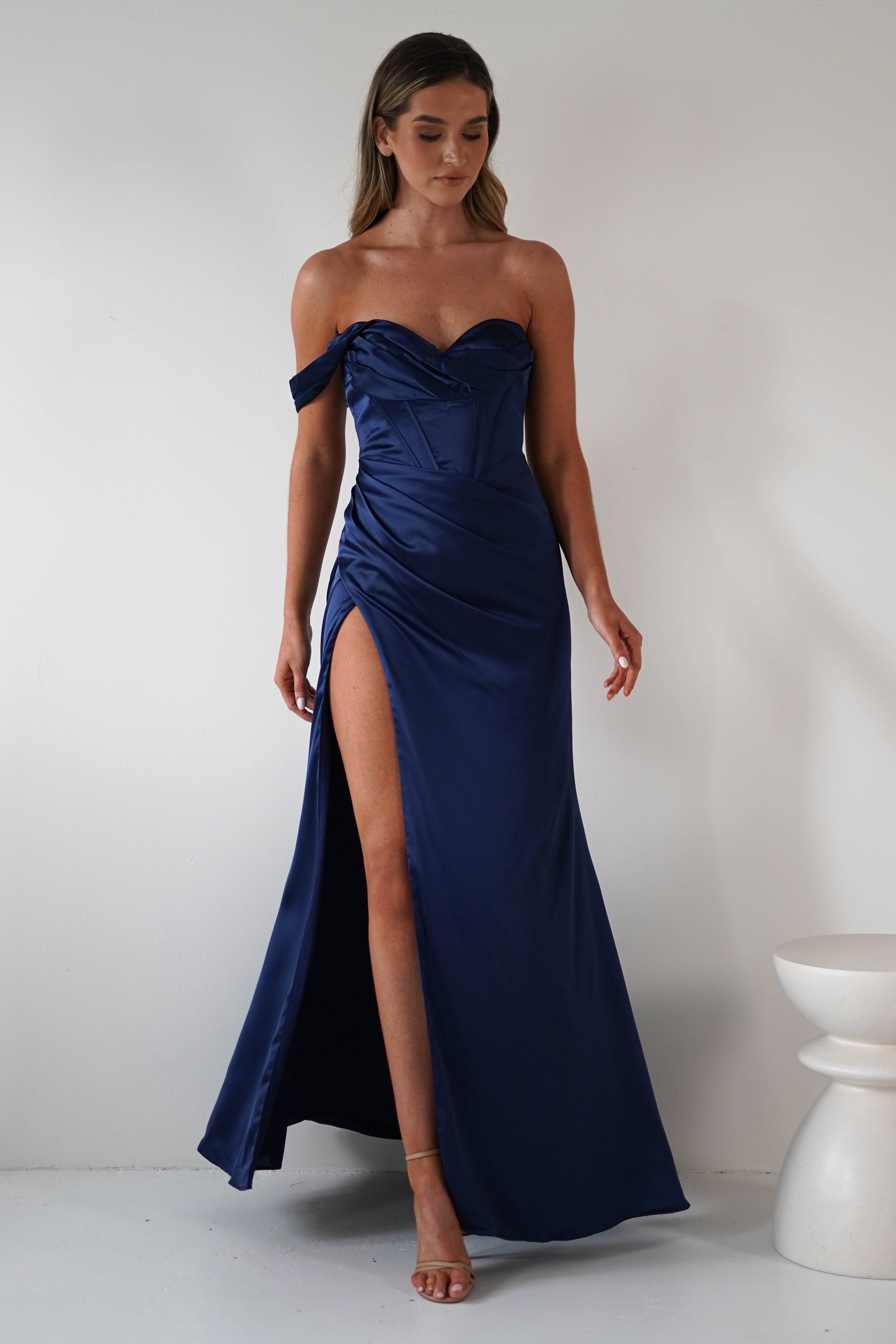 Nicolette Soft Satin Maxi Gown | Navy | Debs & Prom | Formal Gown | Oh Hello Clothing