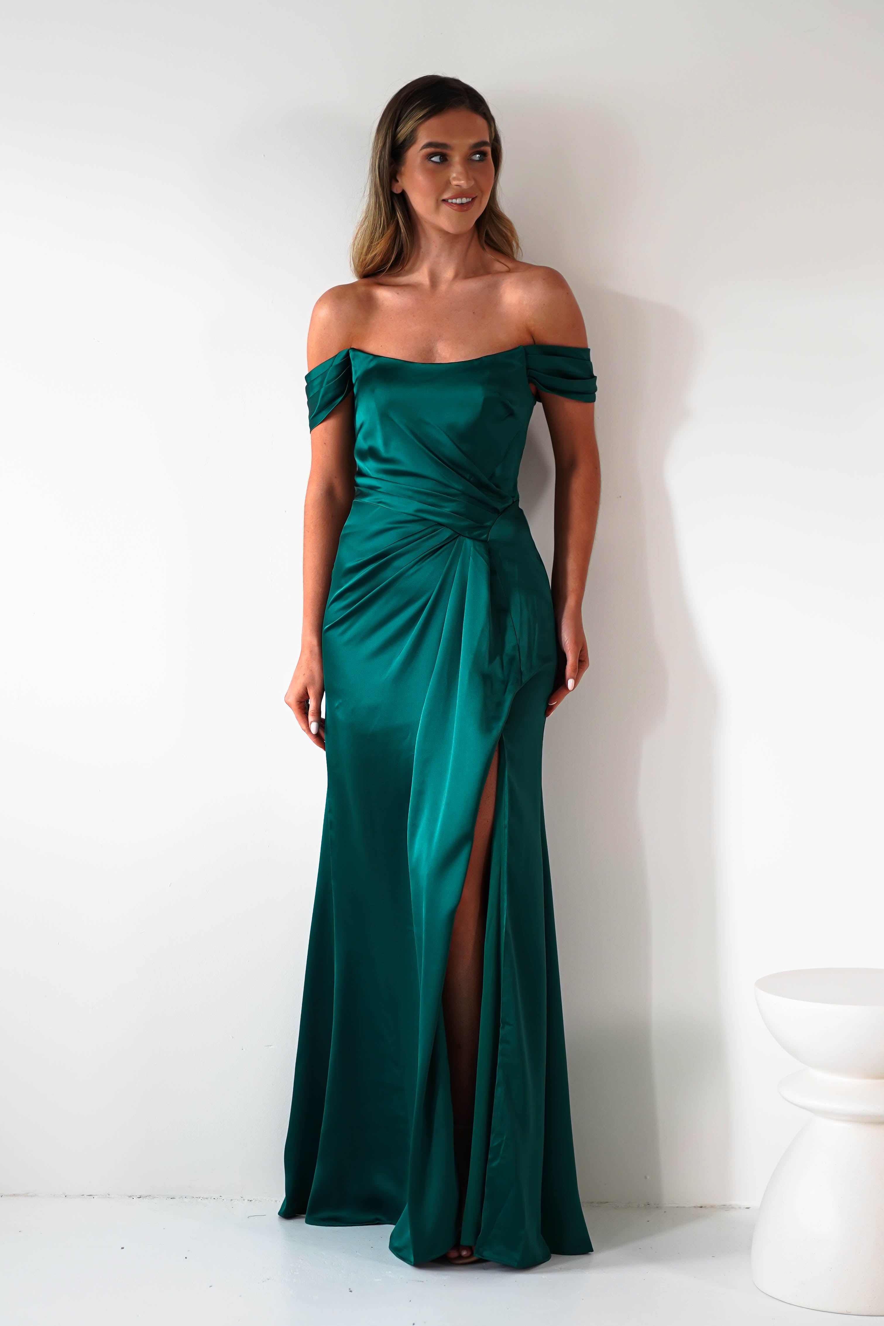 Jessi Soft Saton Maxi Gown | Emerald Green | Debs & Prom | Formal Gown | Oh Hello Clothing