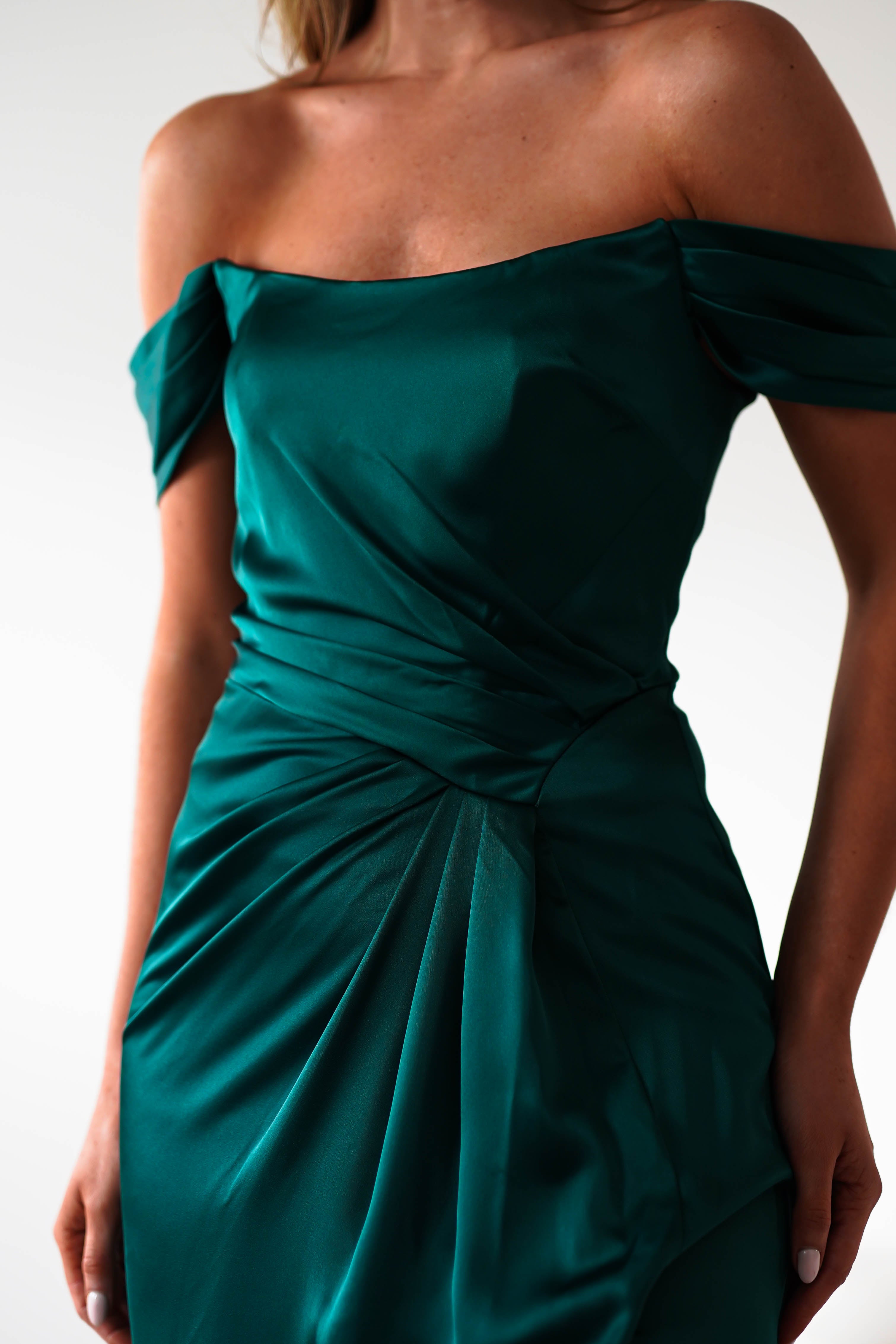 Jessi Soft Saton Maxi Gown | Emerald Green | Debs & Prom | Formal Gown | Oh Hello Clothing