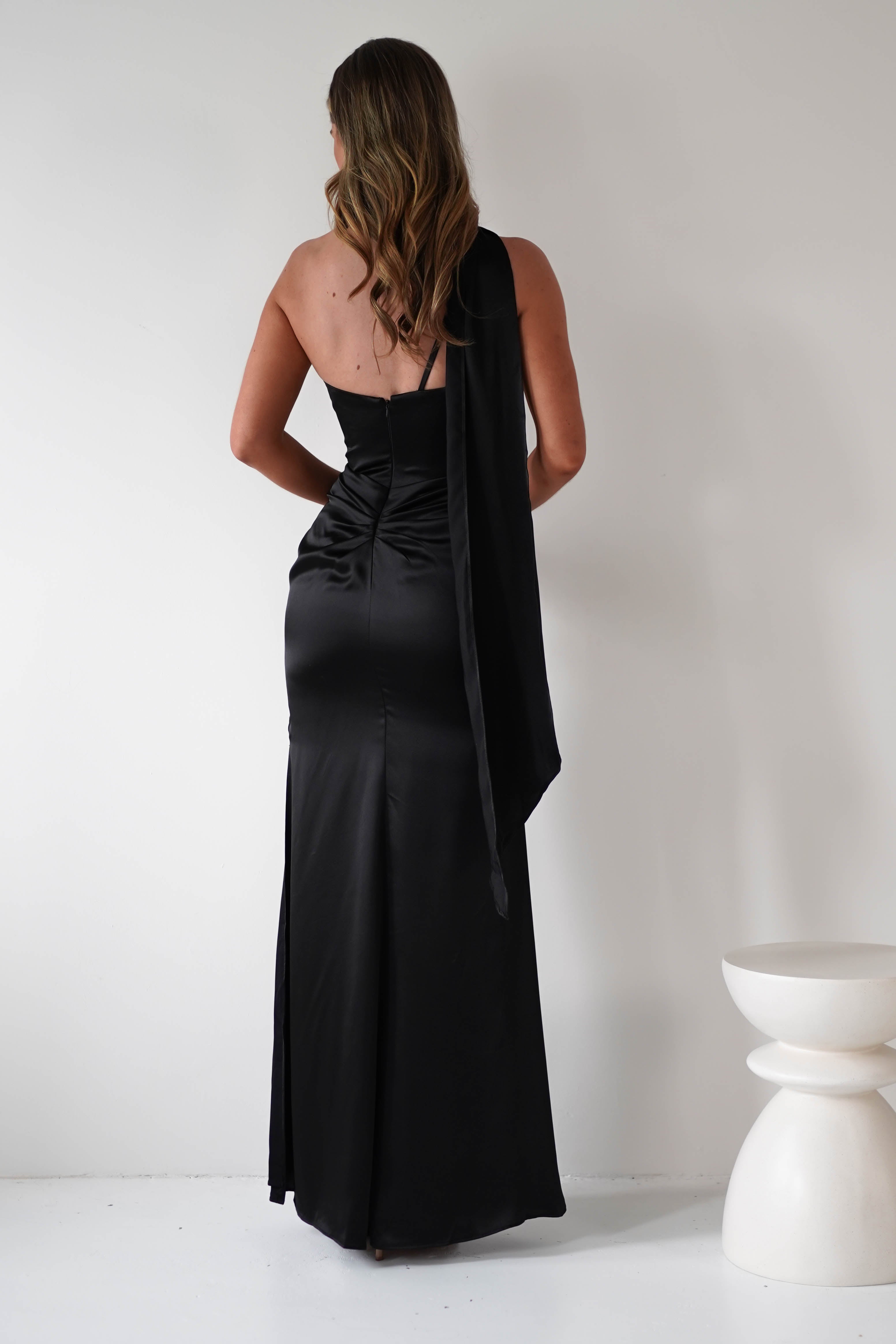 Aletta Soft Satin Maxi Gown | Black | Debs & Prom | Formal Gown | Oh Hello Clothing