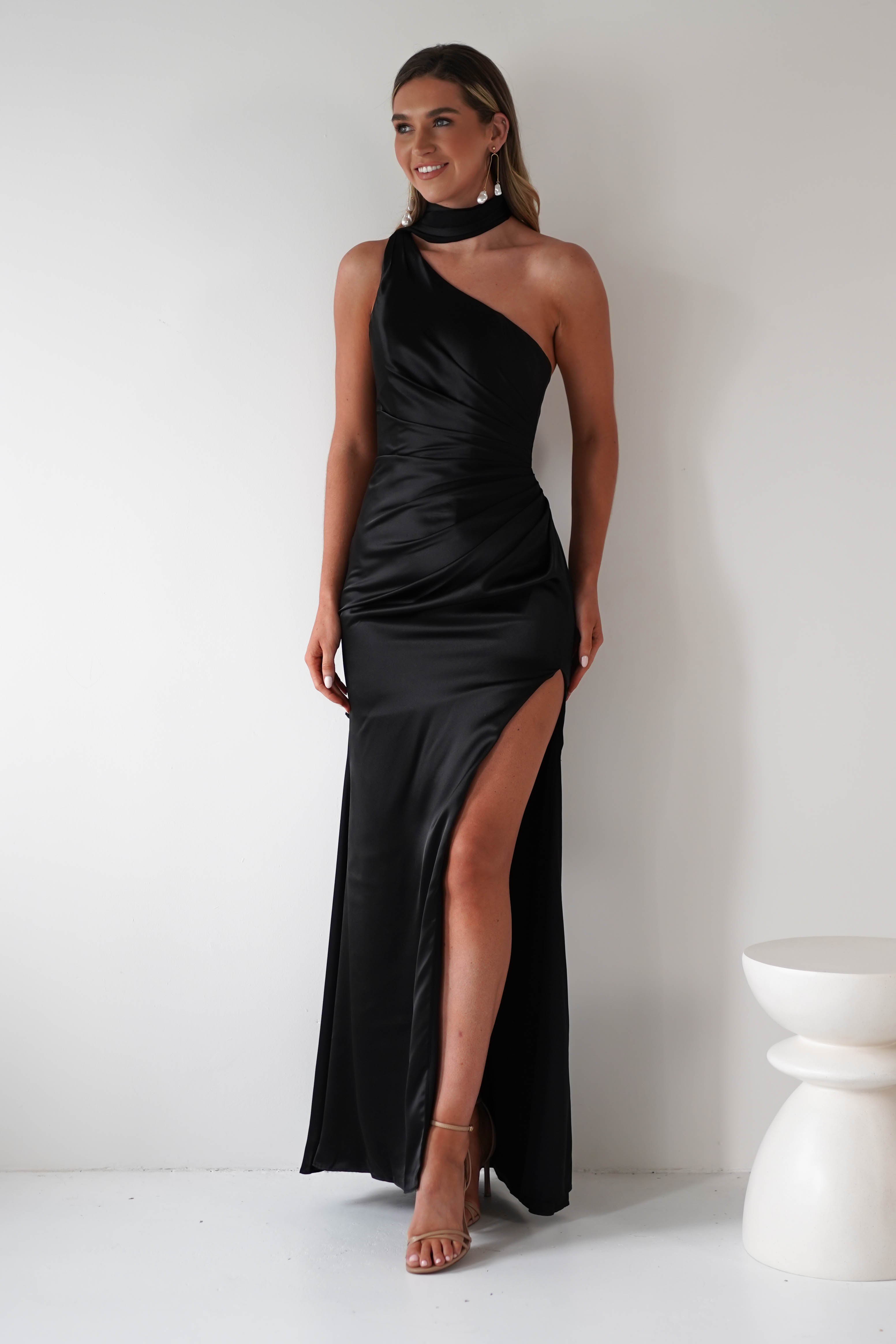 Aletta Soft Satin Maxi Gown | Black | Debs & Prom | Formal Gown | Oh Hello Clothing