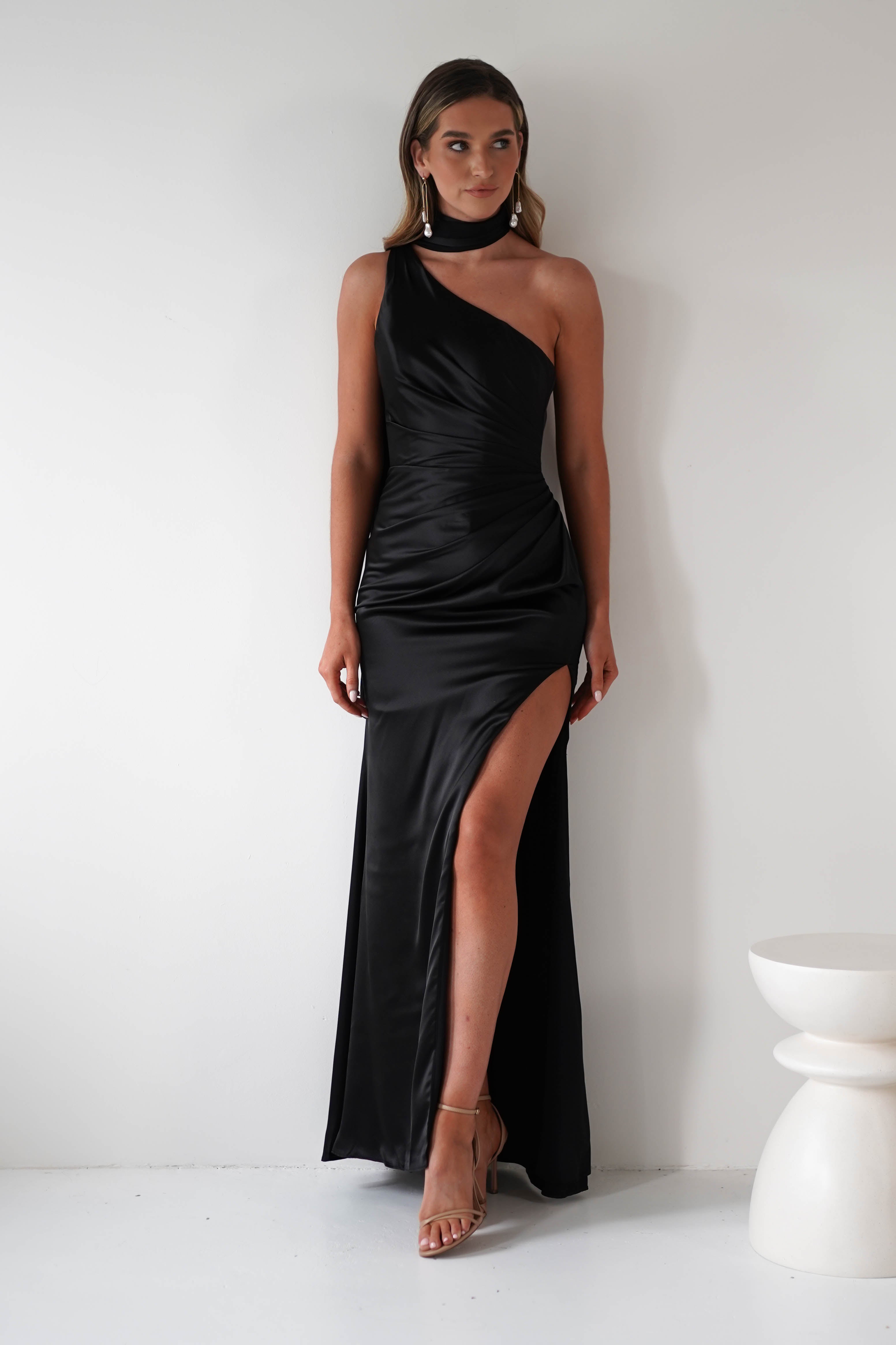Aletta Soft Satin Maxi Gown | Black | Debs & Prom | Formal Gown | Oh Hello Clothing