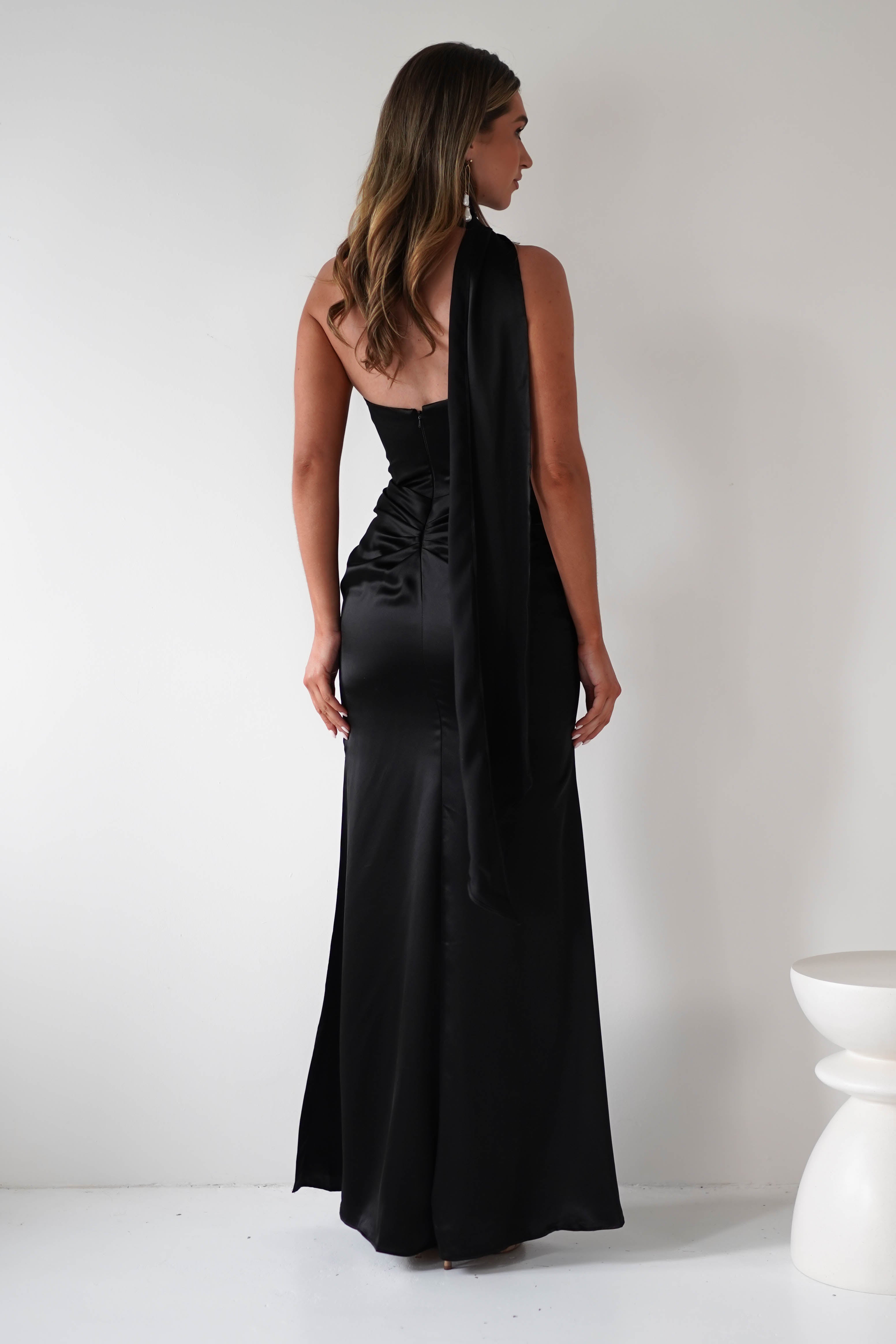 Aletta Soft Satin Maxi Gown | Black | Debs & Prom | Formal Gown | Oh Hello Clothing