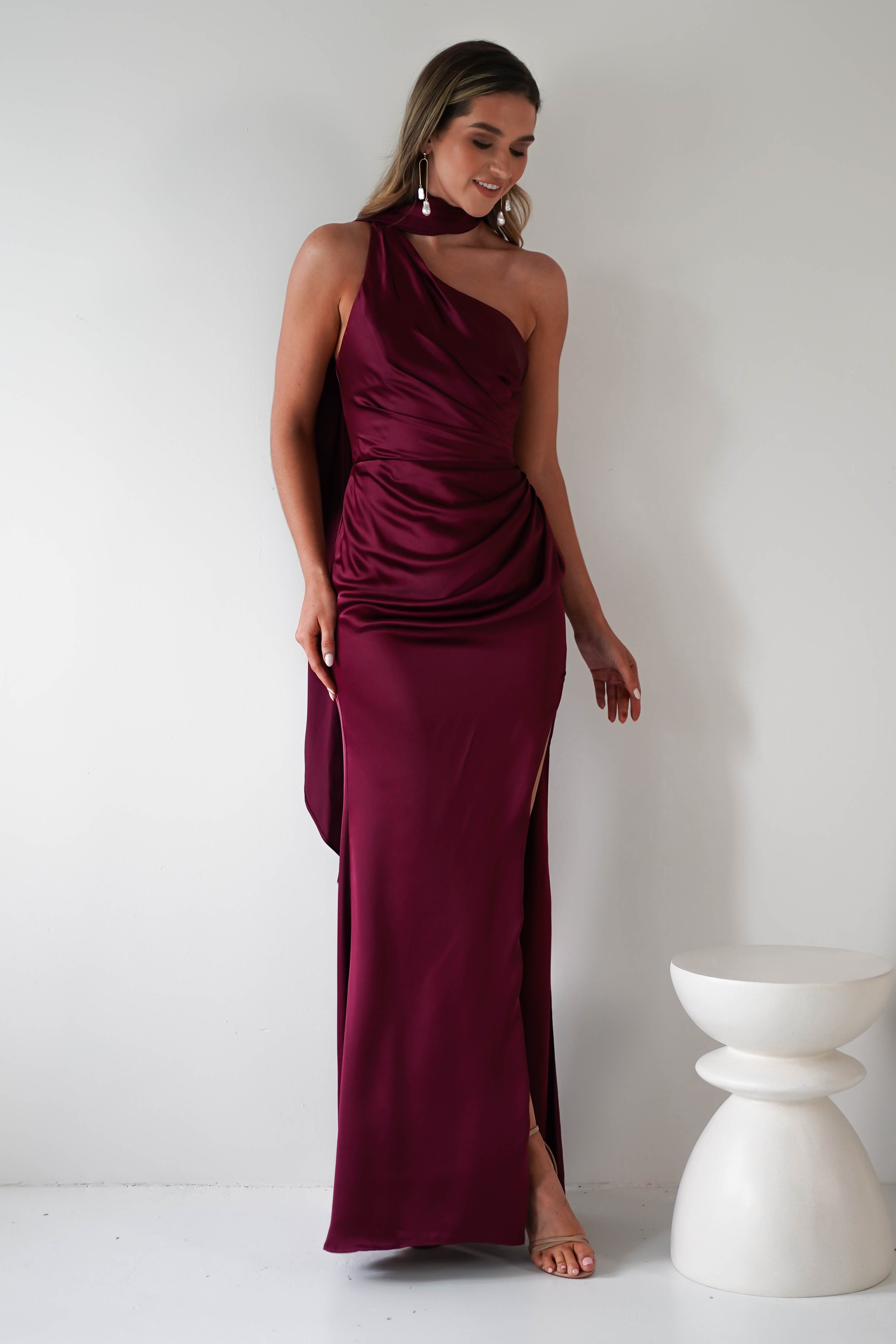 Aletta Soft Satin Maxi Gown | Dark Wine | Debs & Prom | Formal Gown | Oh Hello Clothing