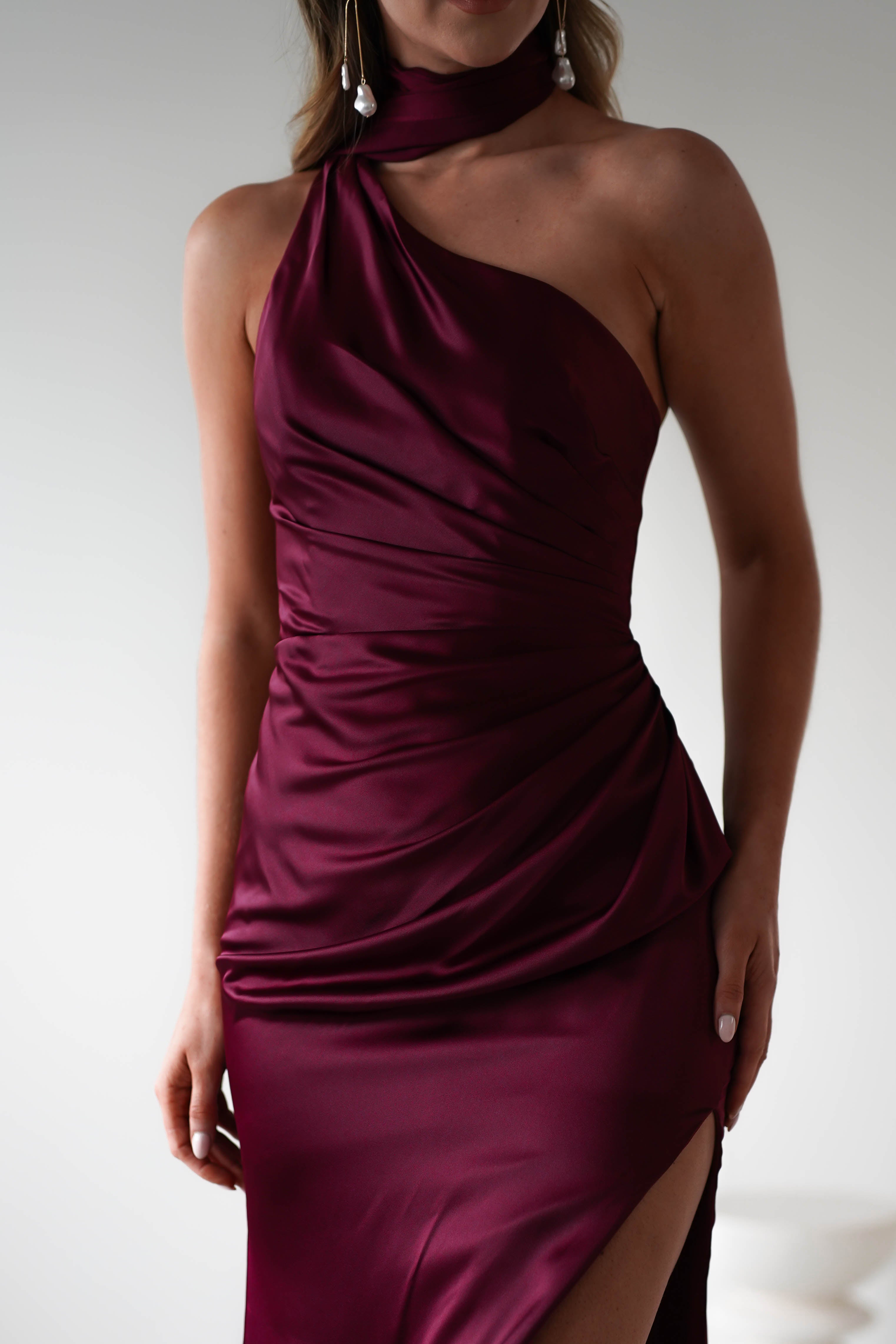Aletta Soft Satin Maxi Gown | Dark Wine | Debs & Prom | Formal Gown | Oh Hello Clothing