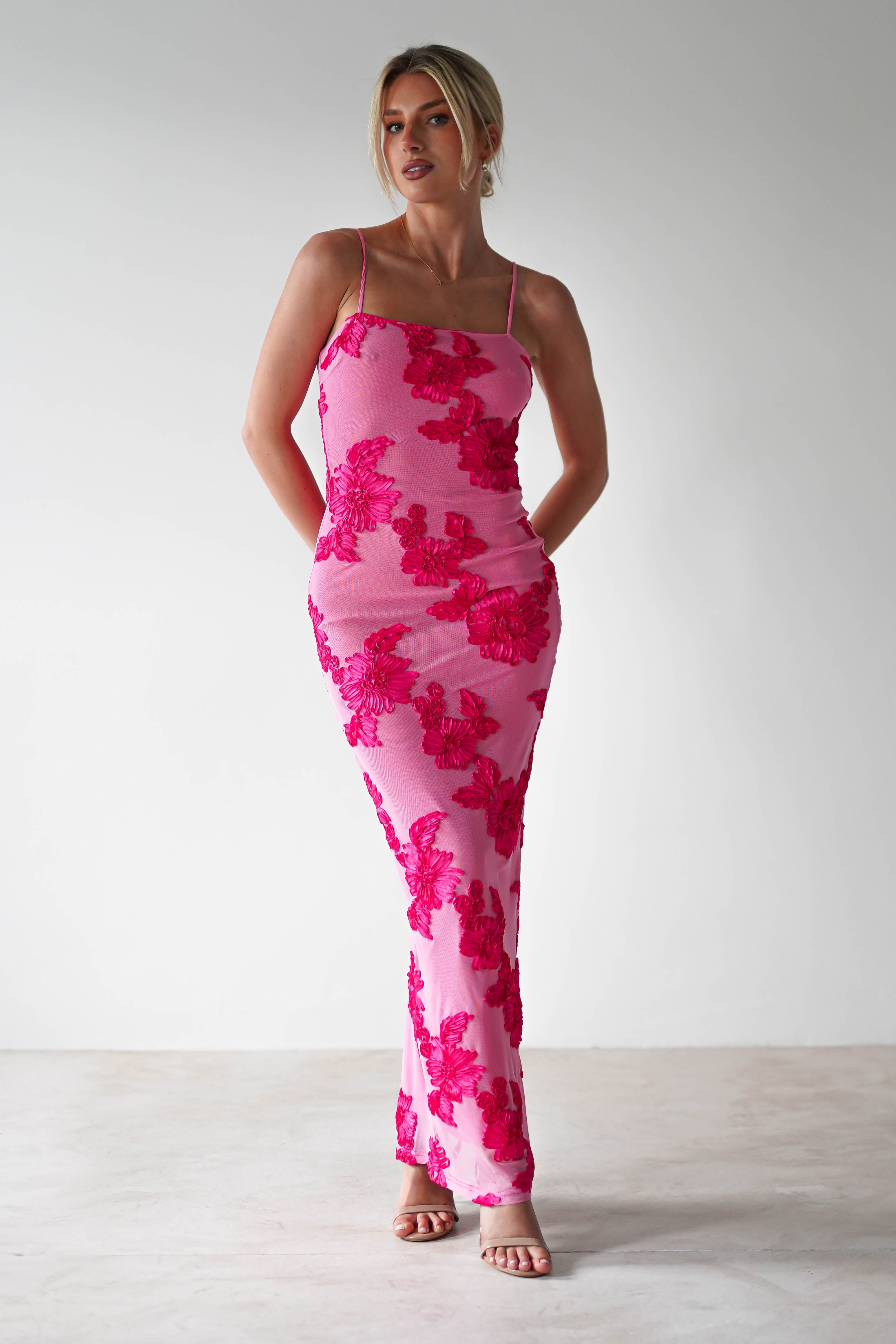 Adora Floral Mesh Maxi Dress Pink | Wedding Guest Dress | Maxi | Mesh | Oh Hello Clothing