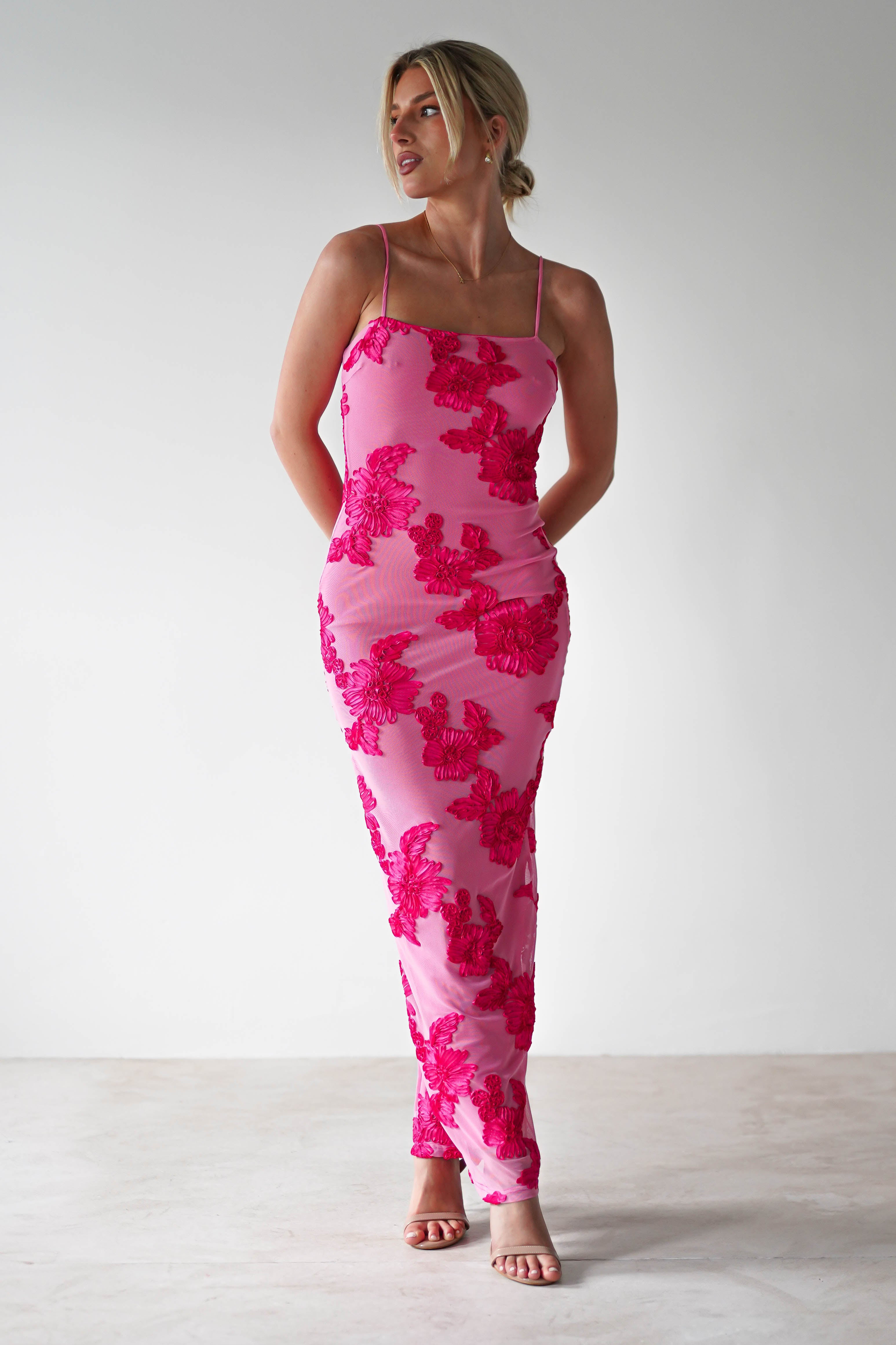Adora Floral Mesh Maxi Dress Pink | Wedding Guest Dress | Maxi | Mesh | Oh Hello Clothing