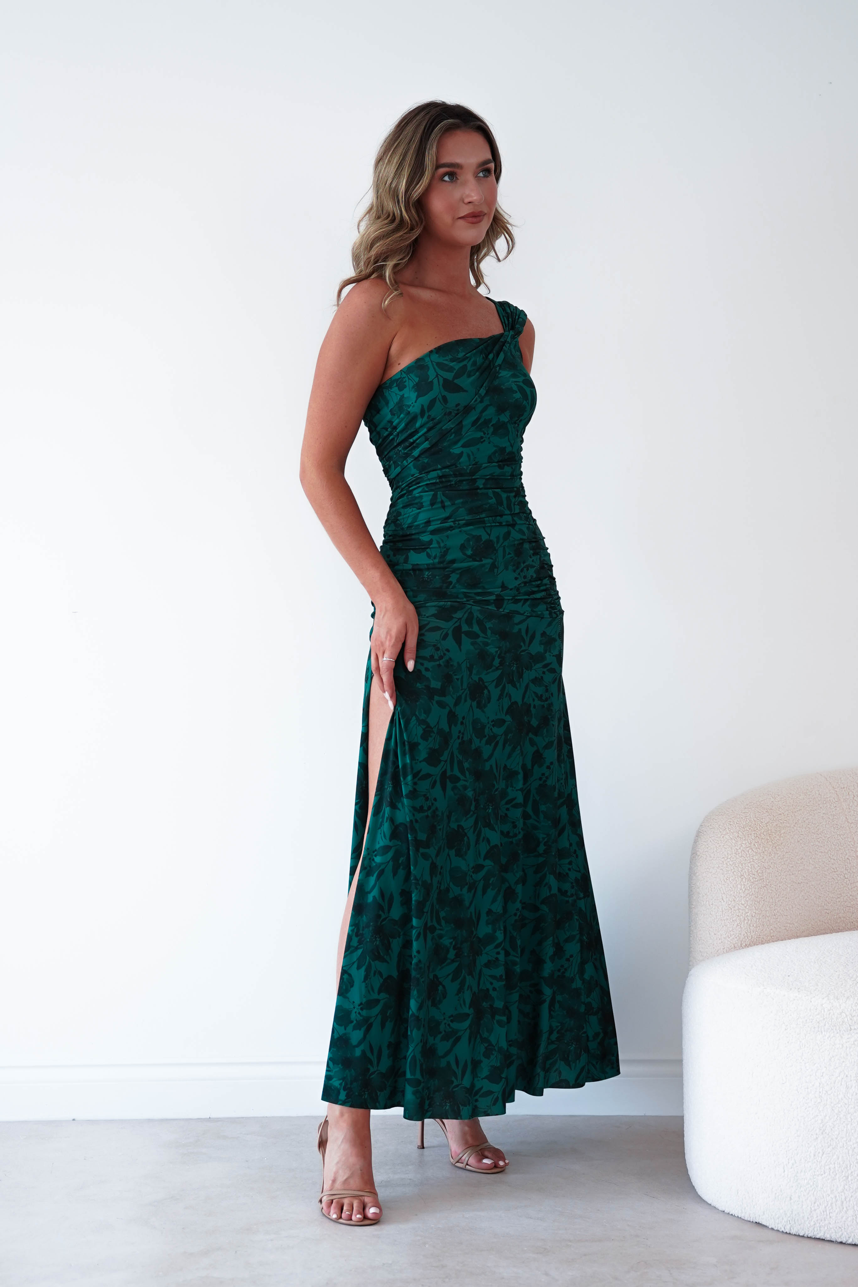 Oh Hello Clothing Women > Clothing > Dresses 1*DONE-ALBARAN- ALL ONE SIZE-Emerald Floral Ruched Maxi Skirt