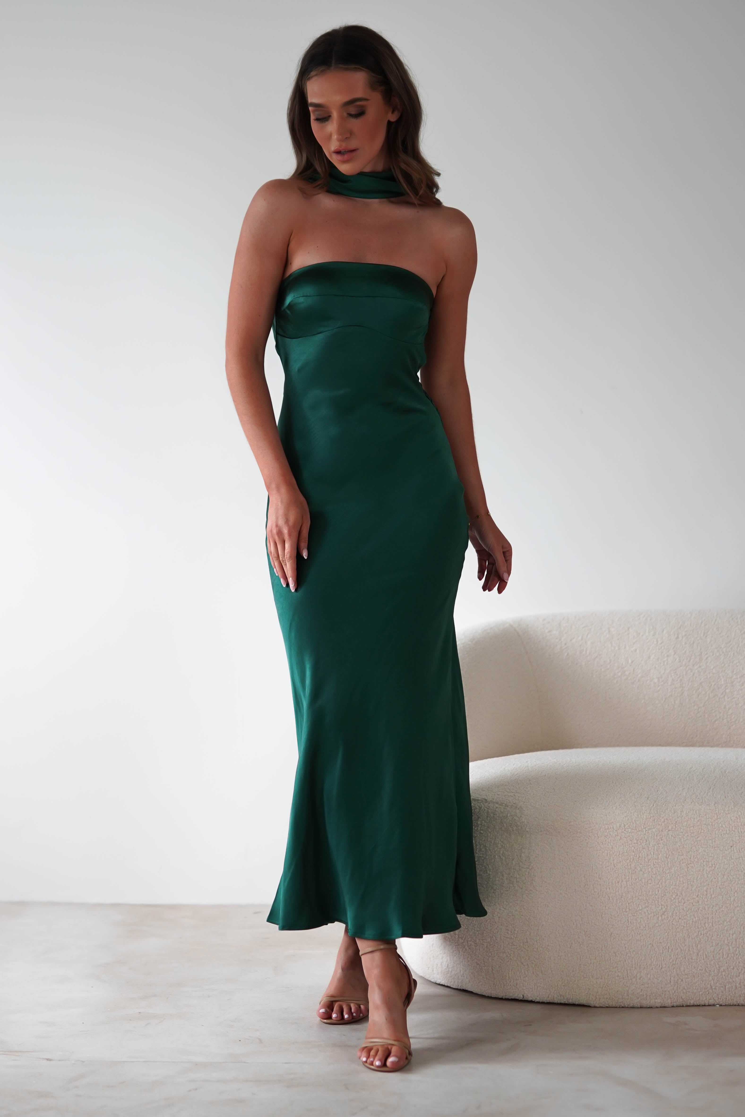 Alice Soft Satin Maxi Dress Emerald Green | Wedding Guest Dress | Maxi | Satin | Oh Hello Clothing