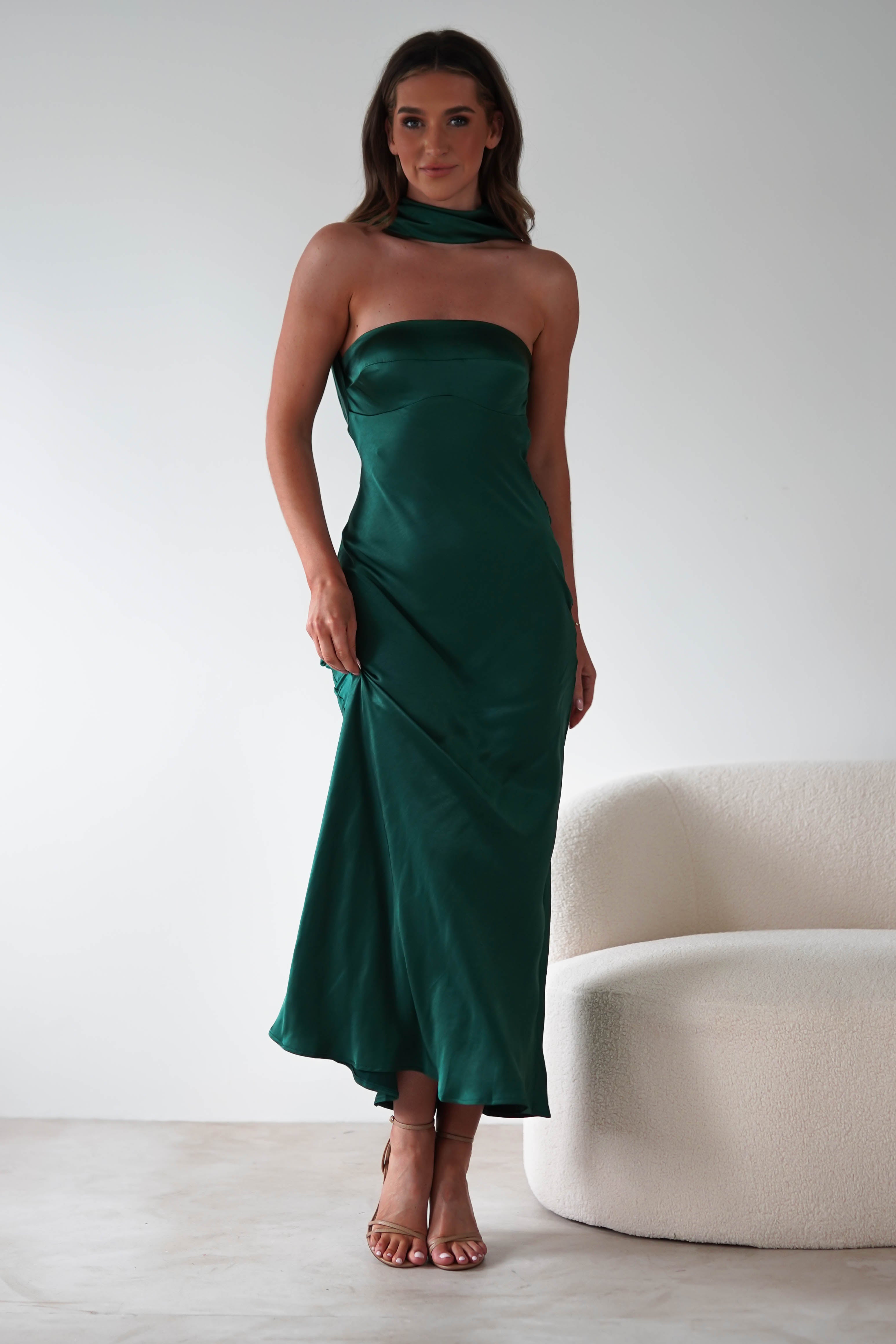Alice Soft Satin Maxi Dress Emerald Green | Wedding Guest Dress | Maxi | Satin | Oh Hello Clothing