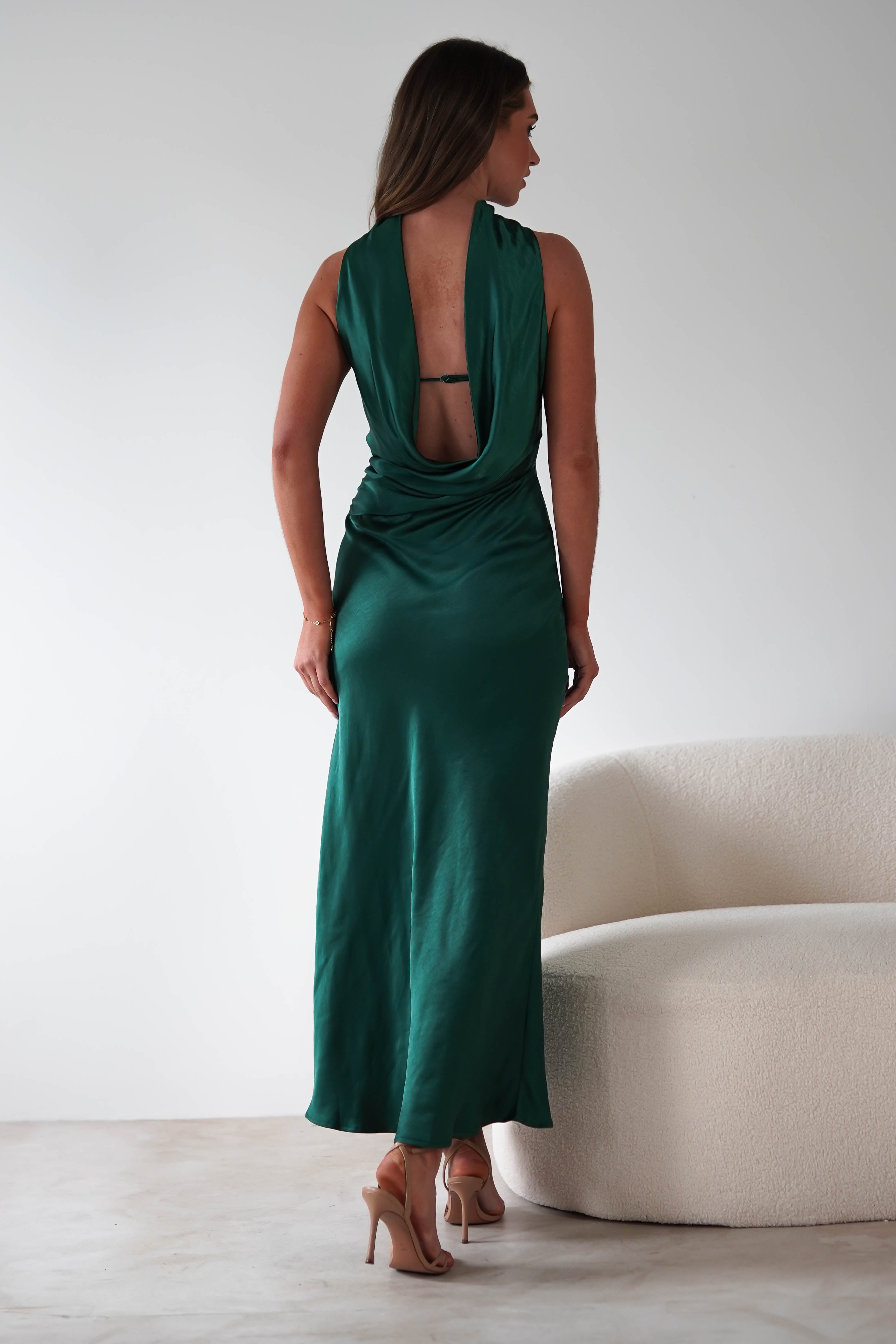 Alice Soft Satin Maxi Dress Emerald Green | Wedding Guest Dress | Maxi | Satin | Oh Hello Clothing