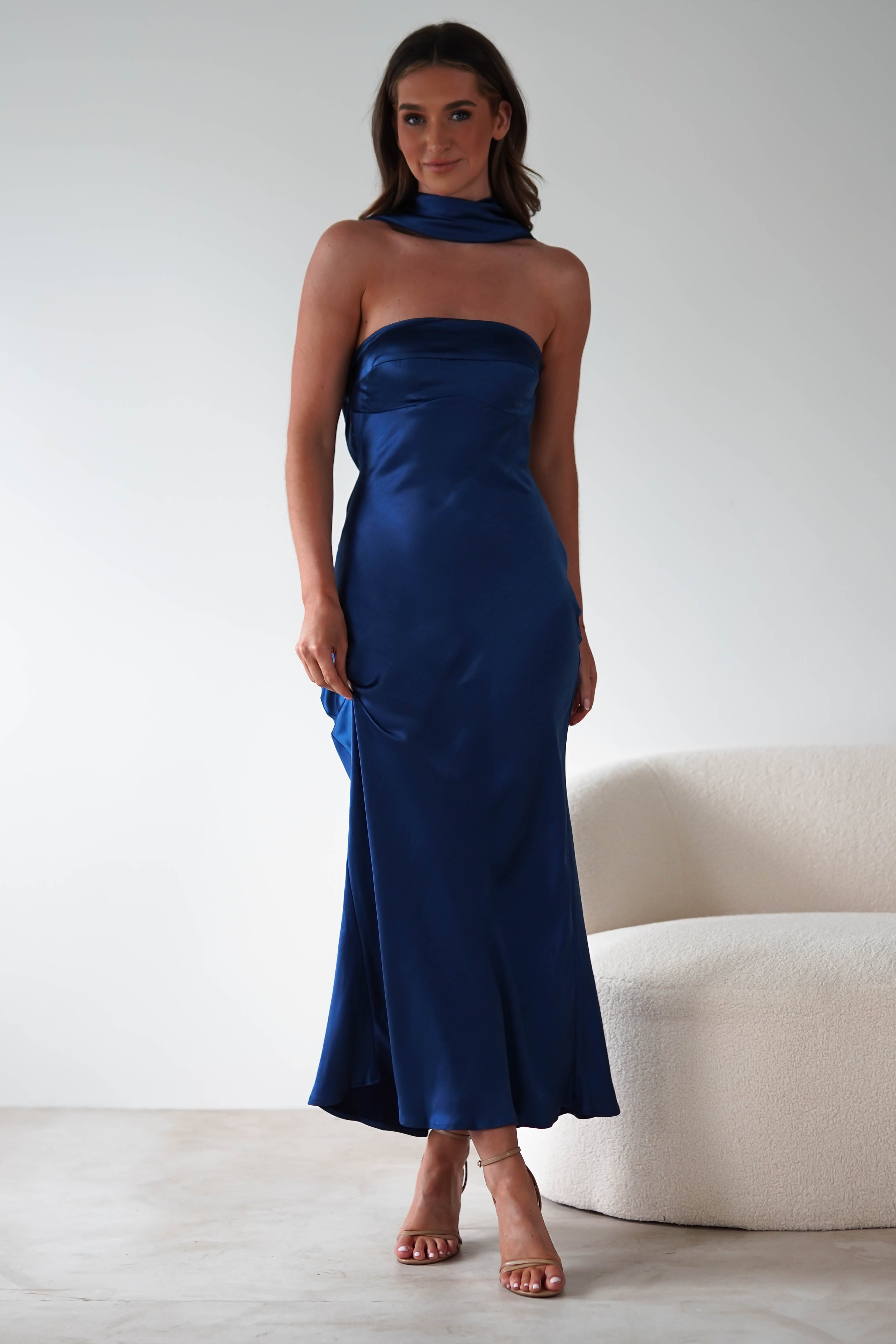 Alice Soft Satin Maxi Dress Navy | Wedding Guest Dress | Maxi | Satin | Oh Hello Clothing