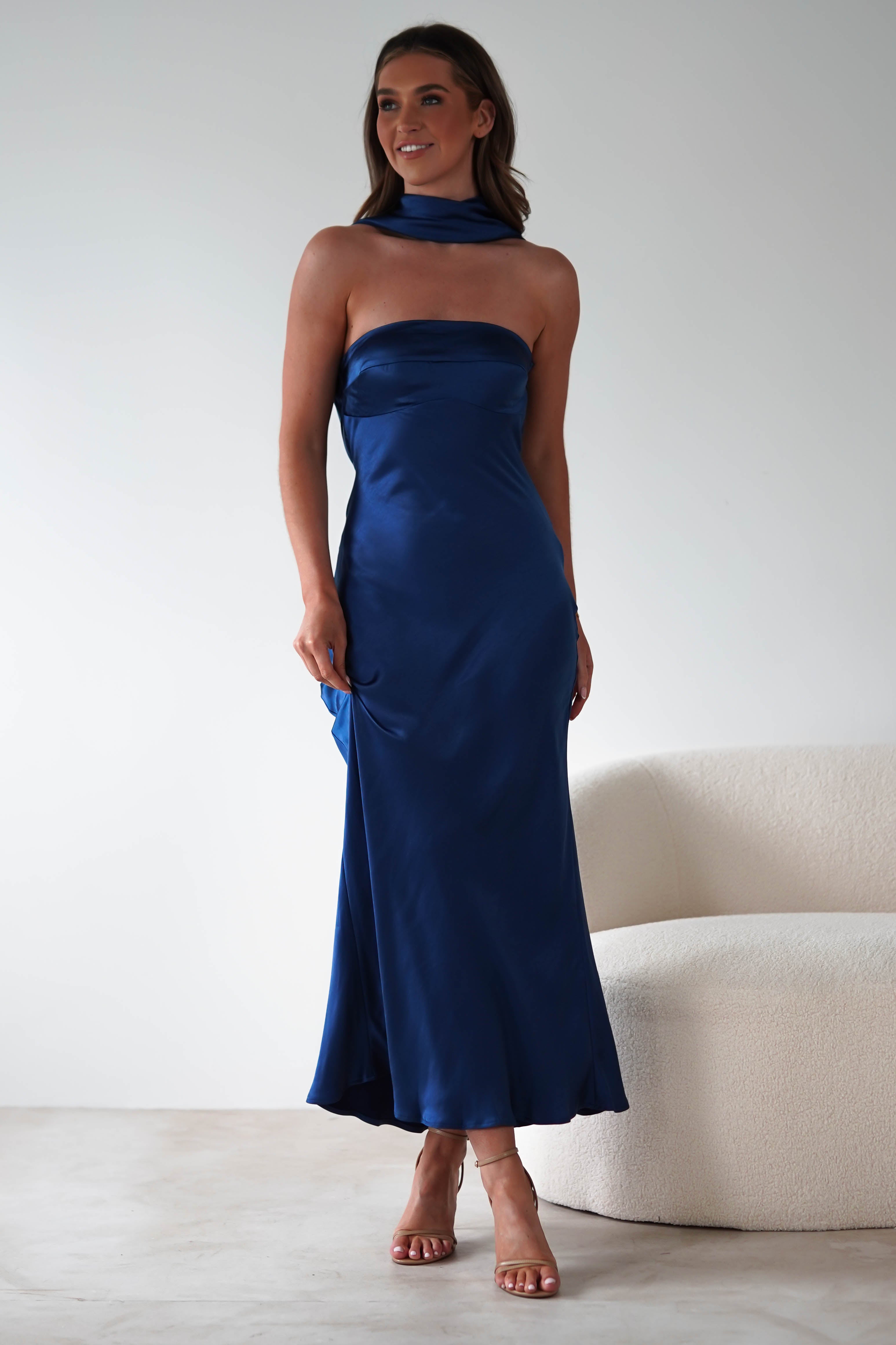 Alice Soft Satin Maxi Dress Navy | Wedding Guest Dress | Maxi | Satin | Oh Hello Clothing