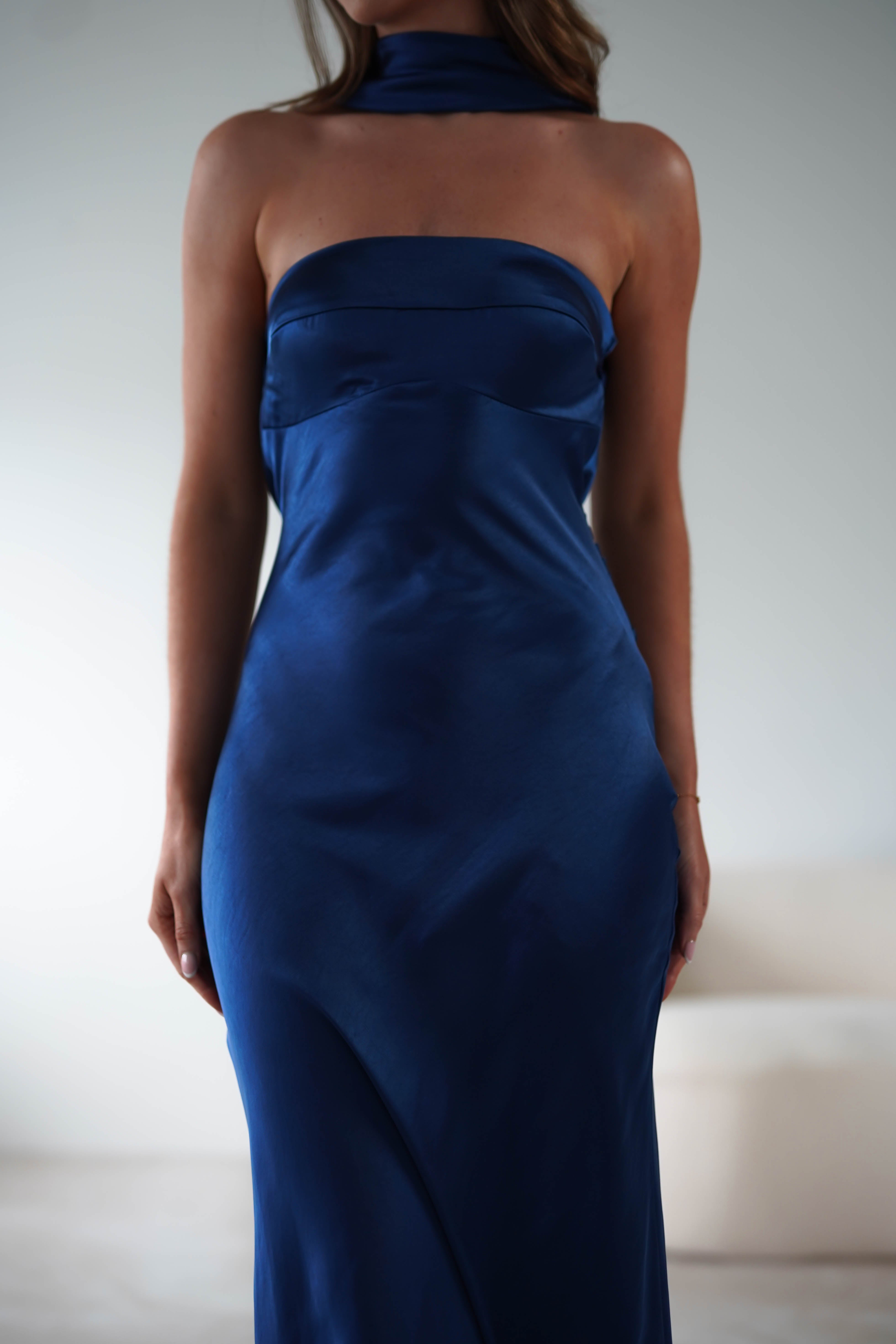 Alice Soft Satin Maxi Dress Navy | Wedding Guest Dress | Maxi | Satin | Oh Hello Clothing