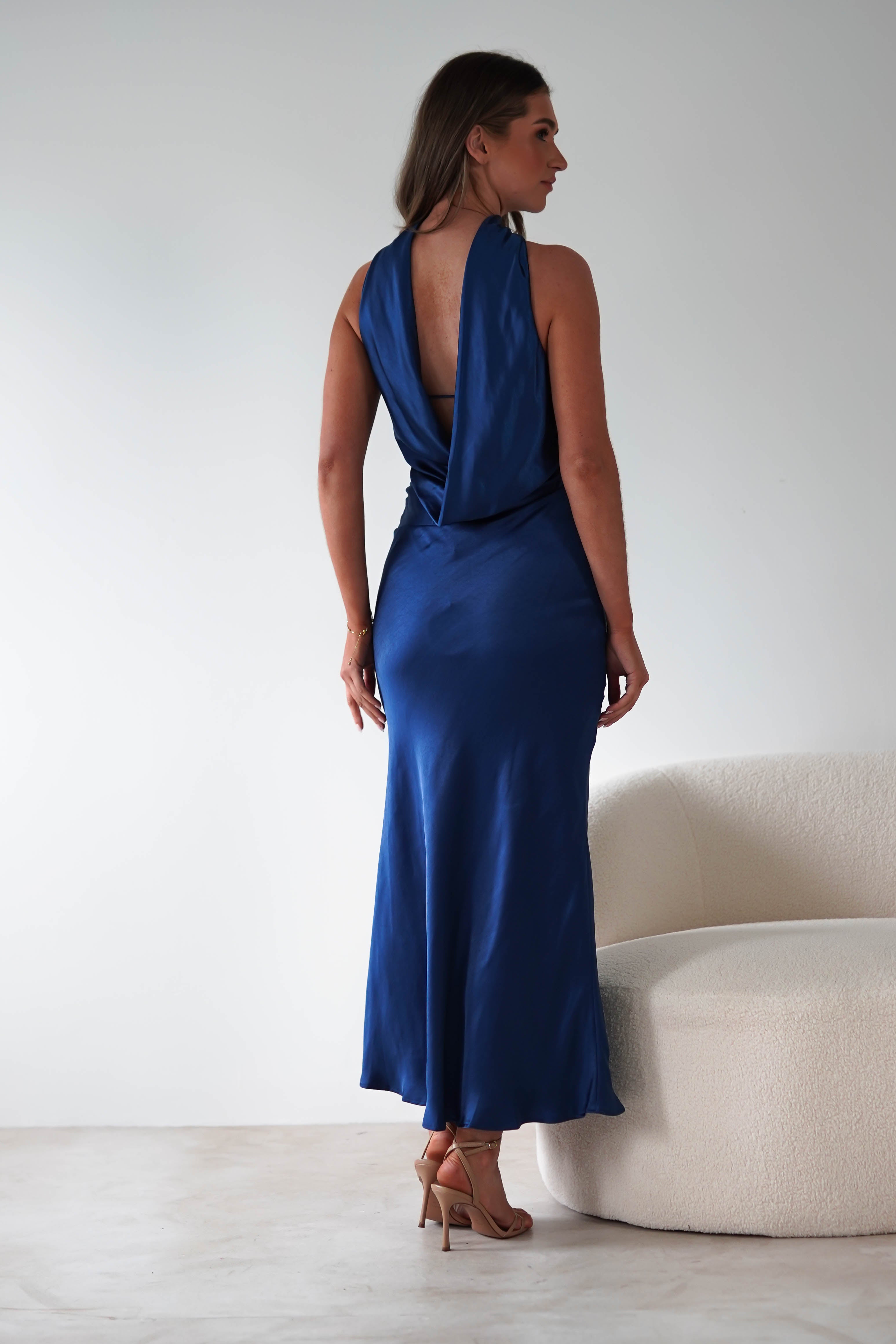 Alice Soft Satin Maxi Dress Navy | Wedding Guest Dress | Maxi | Satin | Oh Hello Clothing