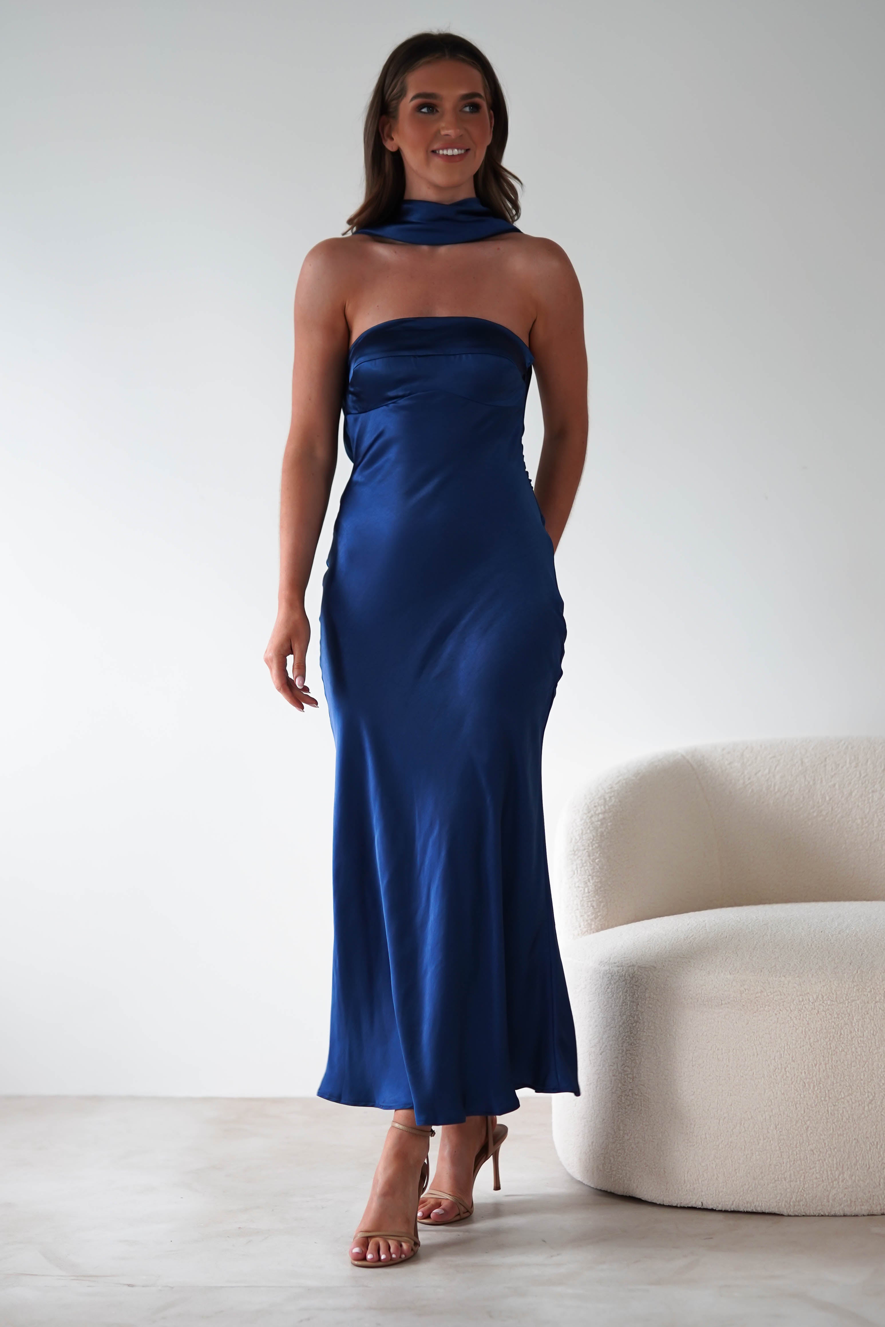 Alice Soft Satin Maxi Dress Navy | Wedding Guest Dress | Maxi | Satin | Oh Hello Clothing