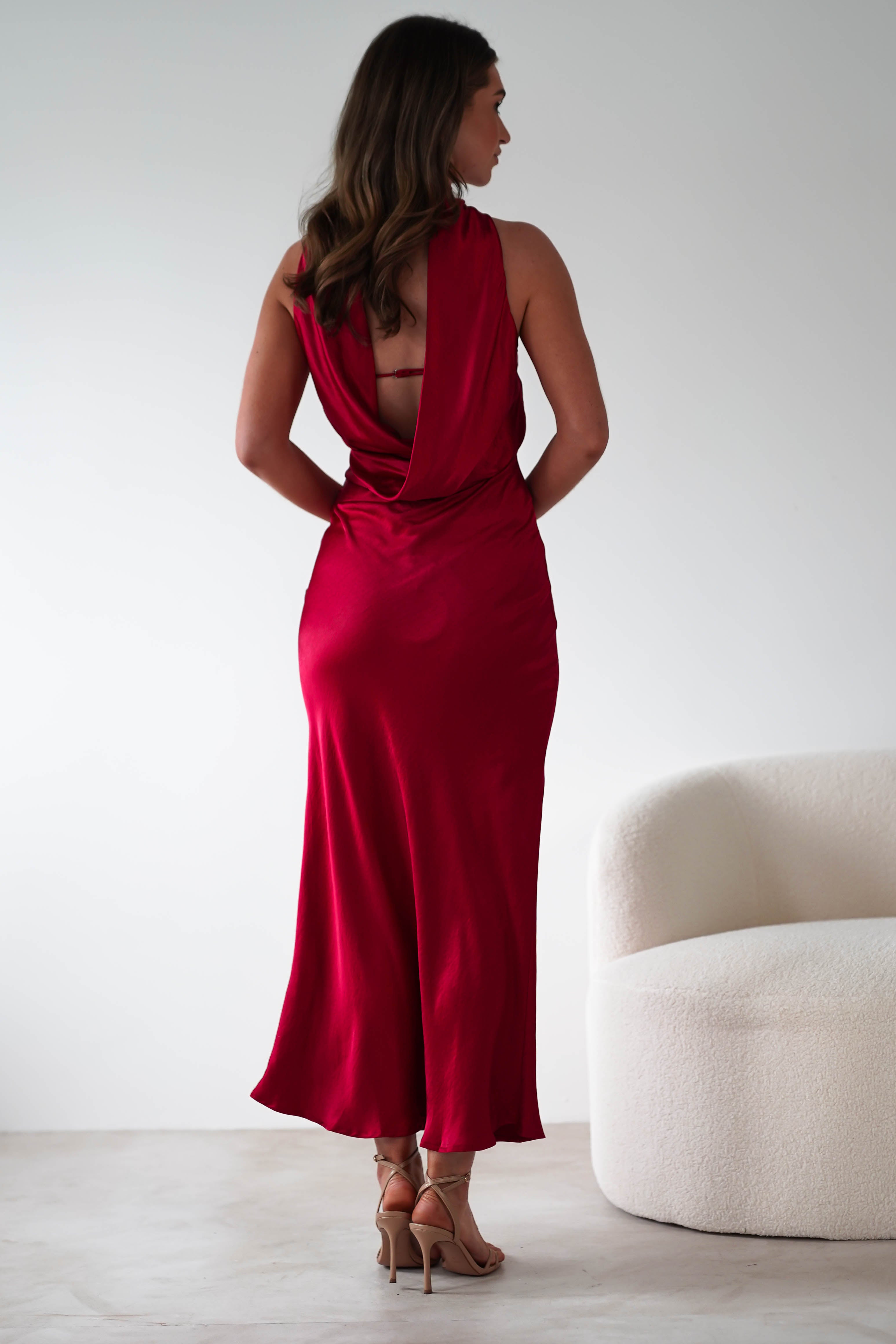 Alice Soft Satin Maxi Dress Dark Red | Wedding Guest Dress | Maxi | Satin | Oh Hello Clothing