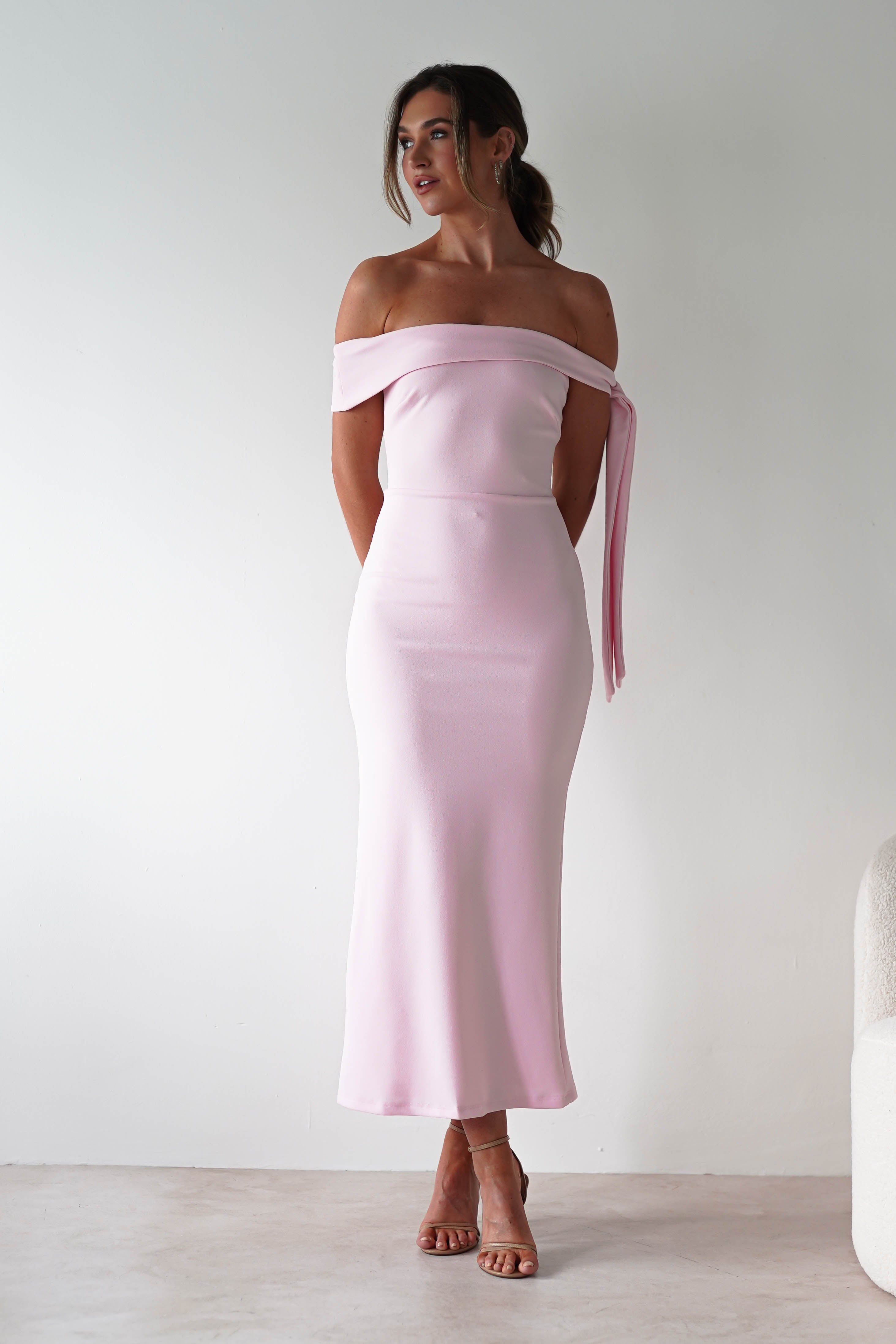 Amalthea Off the Shoulder Midaxi Pink | Wedding Guest Dress | Off Shoulder | Oh Hello Clothing