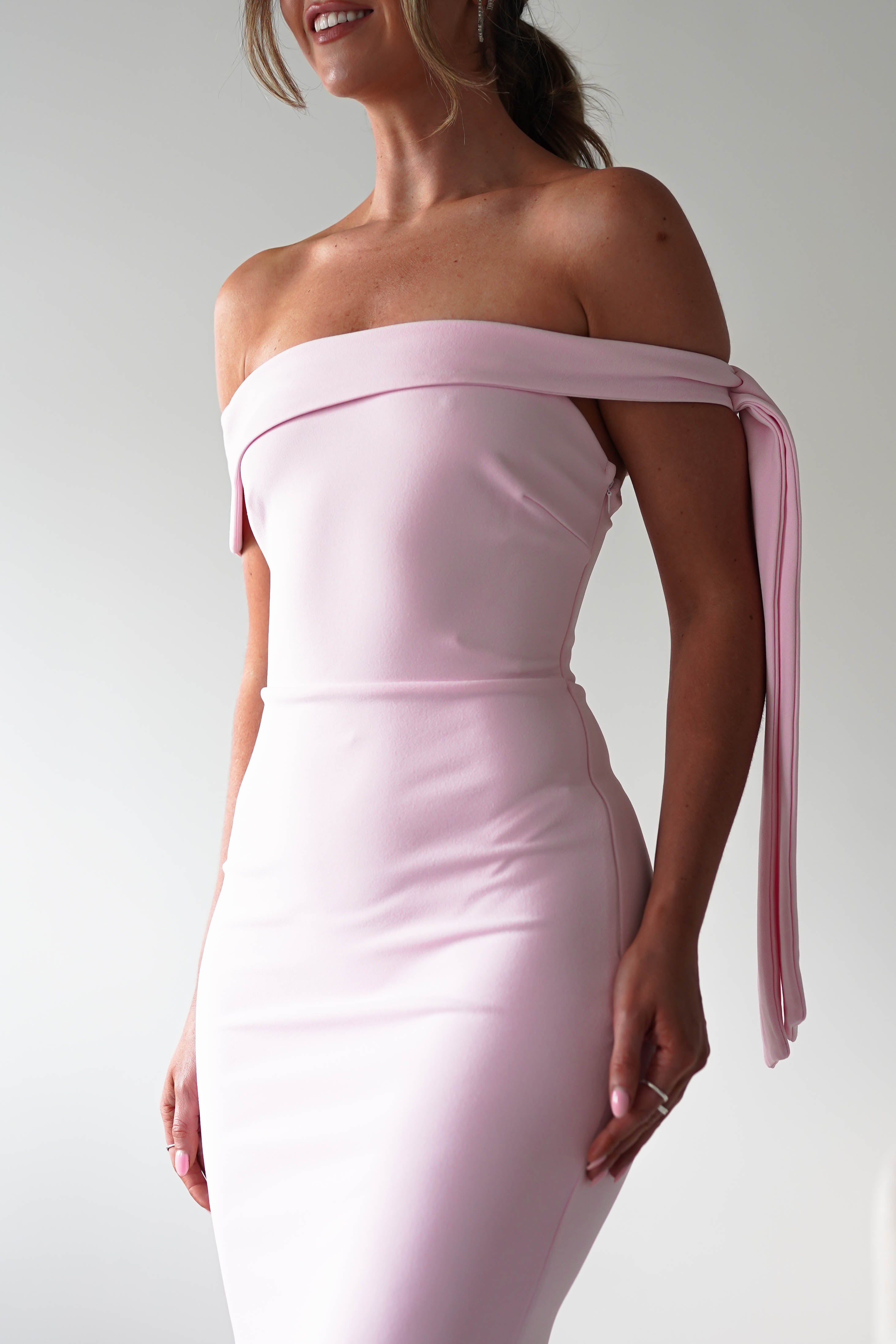 Amalthea Off the Shoulder Midaxi Pink | Wedding Guest Dress | Off Shoulder | Oh Hello Clothing
