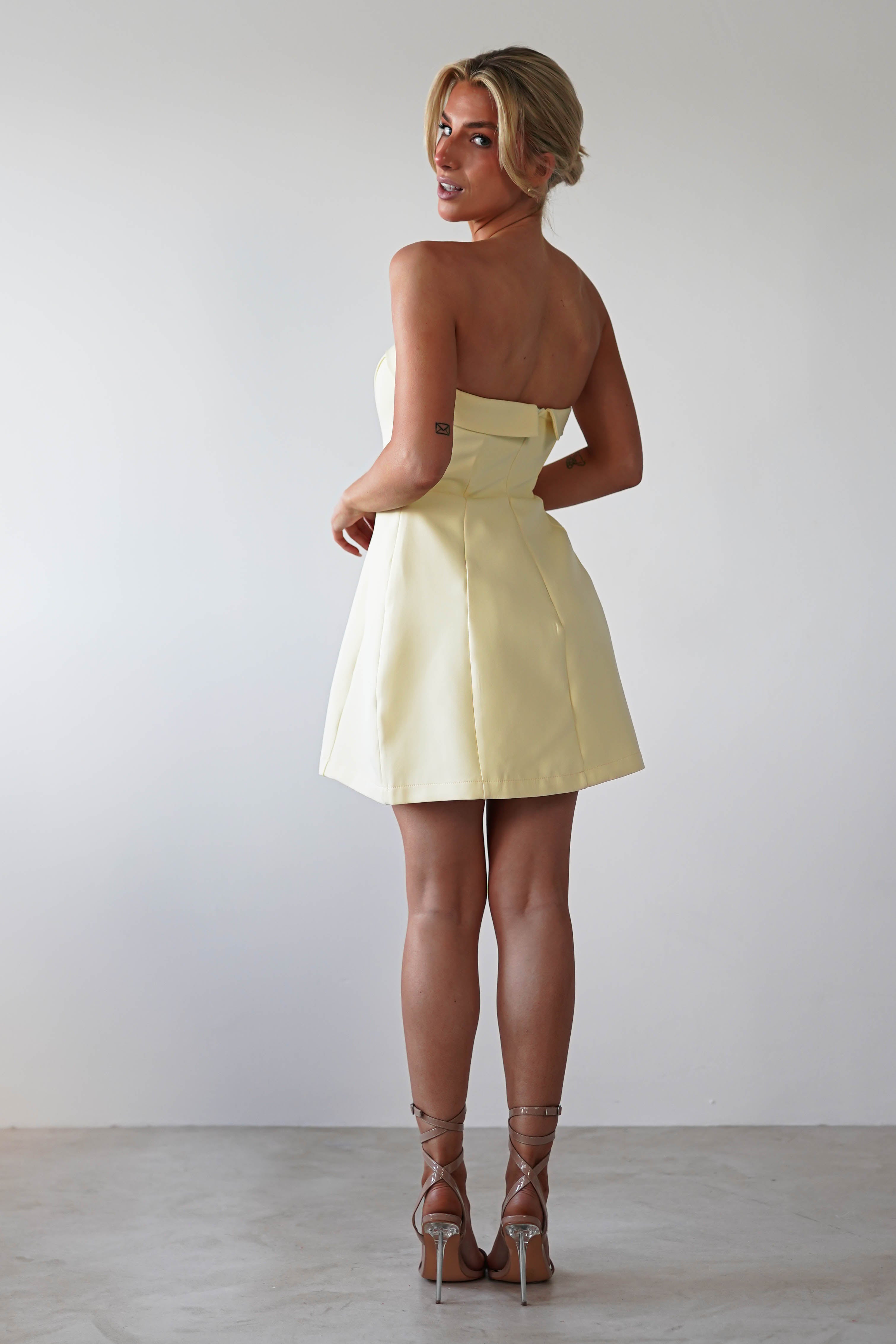 Angelica Structured Mini Dress Yellow | Wedding Guest Dress | Oh Hello Clothing