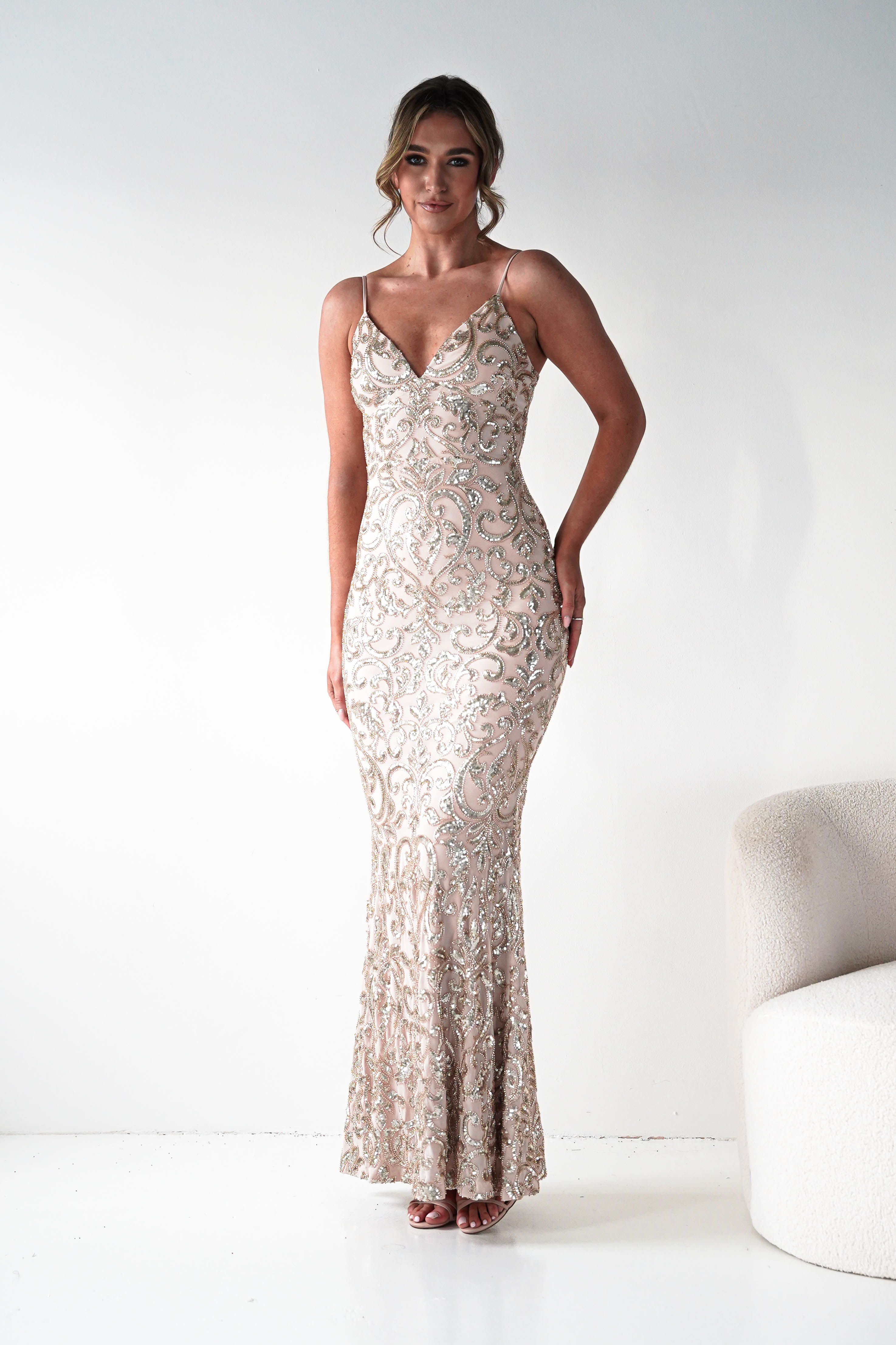 Oh Hello Clothing Debs & Prom Dresses 1*done-Aster Iridescent Beaded Embellished Gown |gold