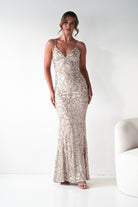 Oh Hello Clothing Debs & Prom Dresses 1*done-Aster Iridescent Beaded Embellished Gown |gold