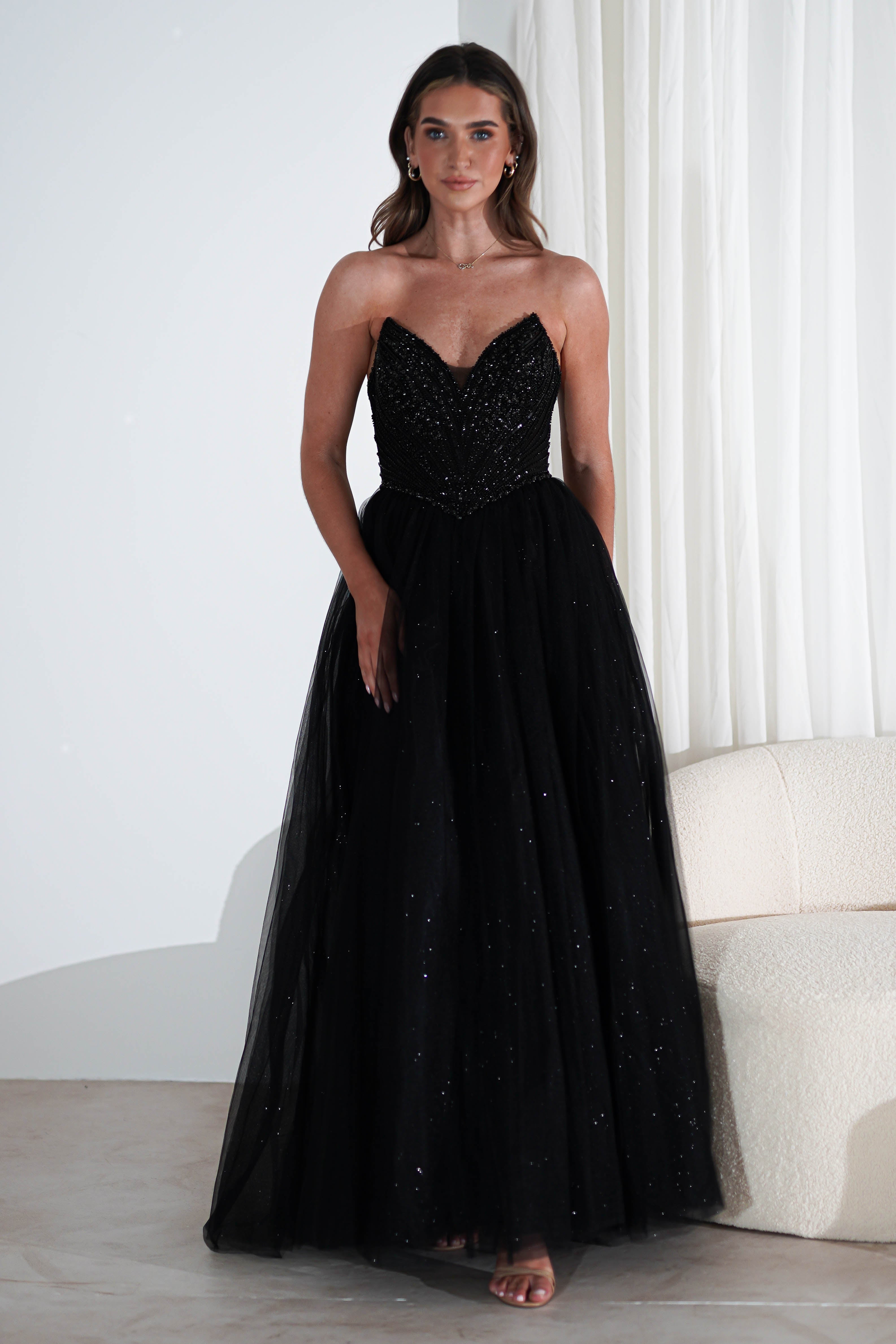 Priscilla Princess Glitter Gown | Black | Debs & Prom | Formal Gown | Oh Hello Clothing