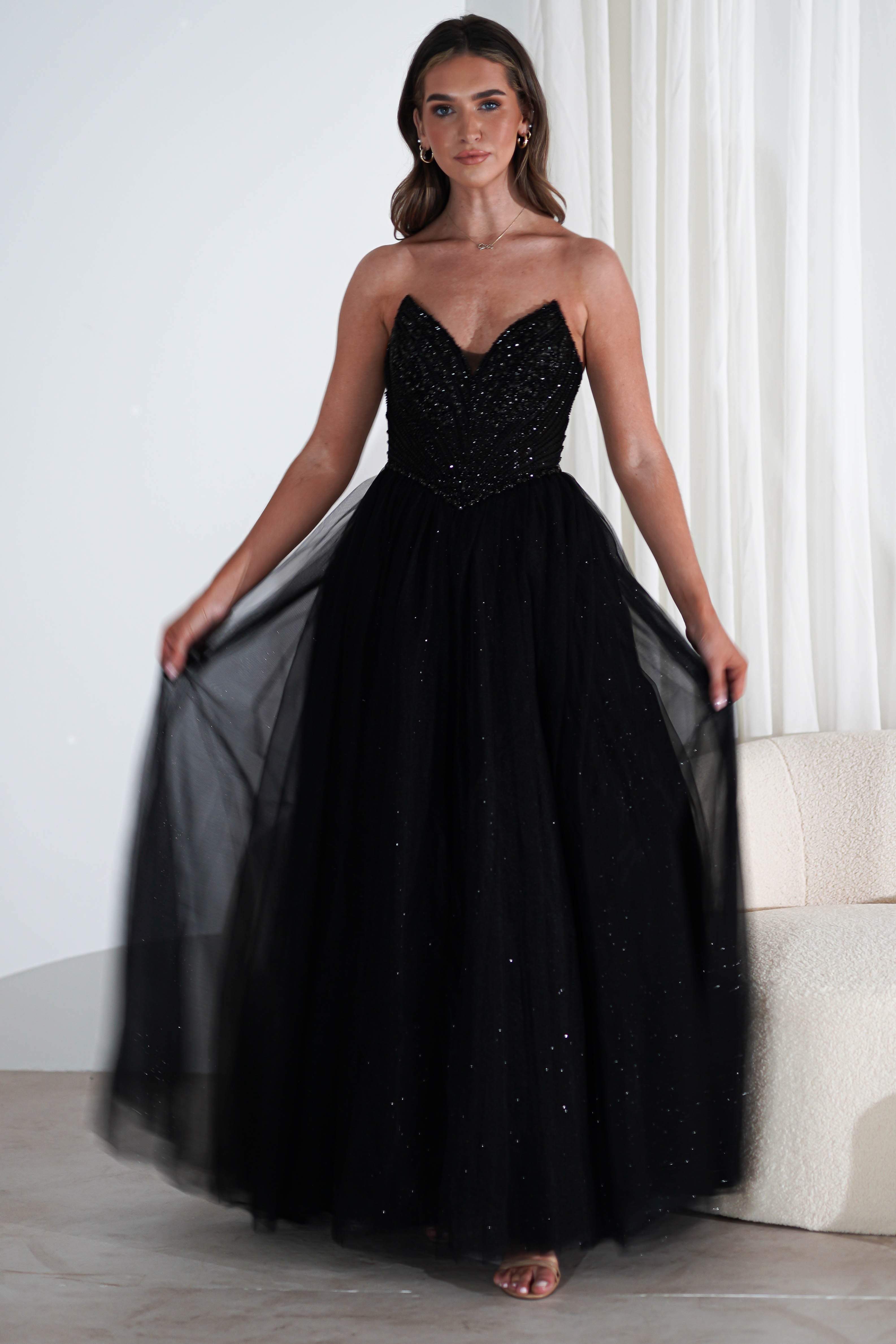 Priscilla Princess Glitter Gown | Black | Debs & Prom | Formal Gown | Oh Hello Clothing