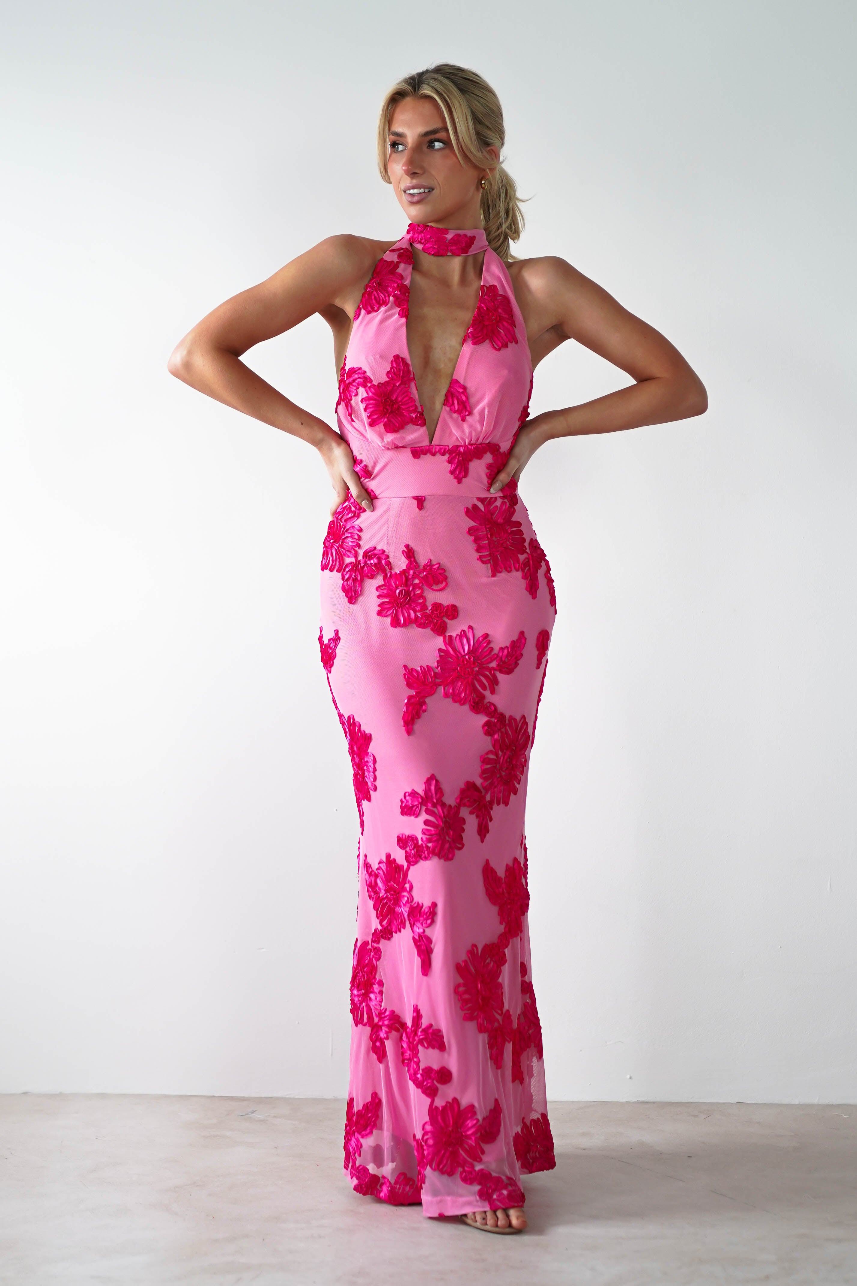 Halsey Tie Back Maxi Dress Pink Print | Wedding Guest Dress | Maxi | Oh Hello Clothing