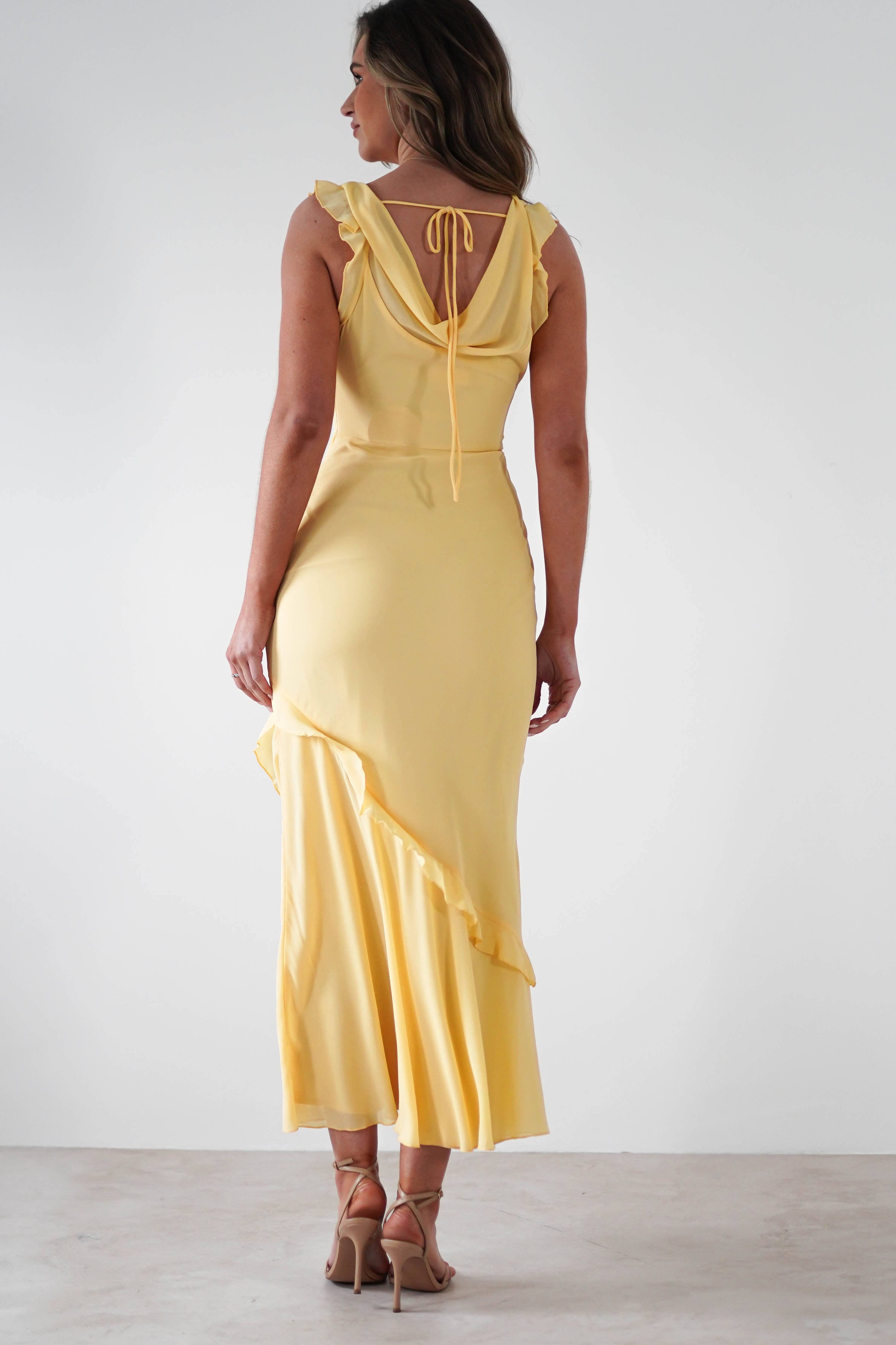 Lauretta Ruffle Chiffon Maxi Dress Yellow | Wedding Guest Dress | Maxi | Chiffon | Oh Hello Clothing