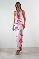 Emmaline Floral Bodycon Maxi Dress Pink | Wedding Guest Dress | Bodycon | Maxi | Oh Hello Clothing