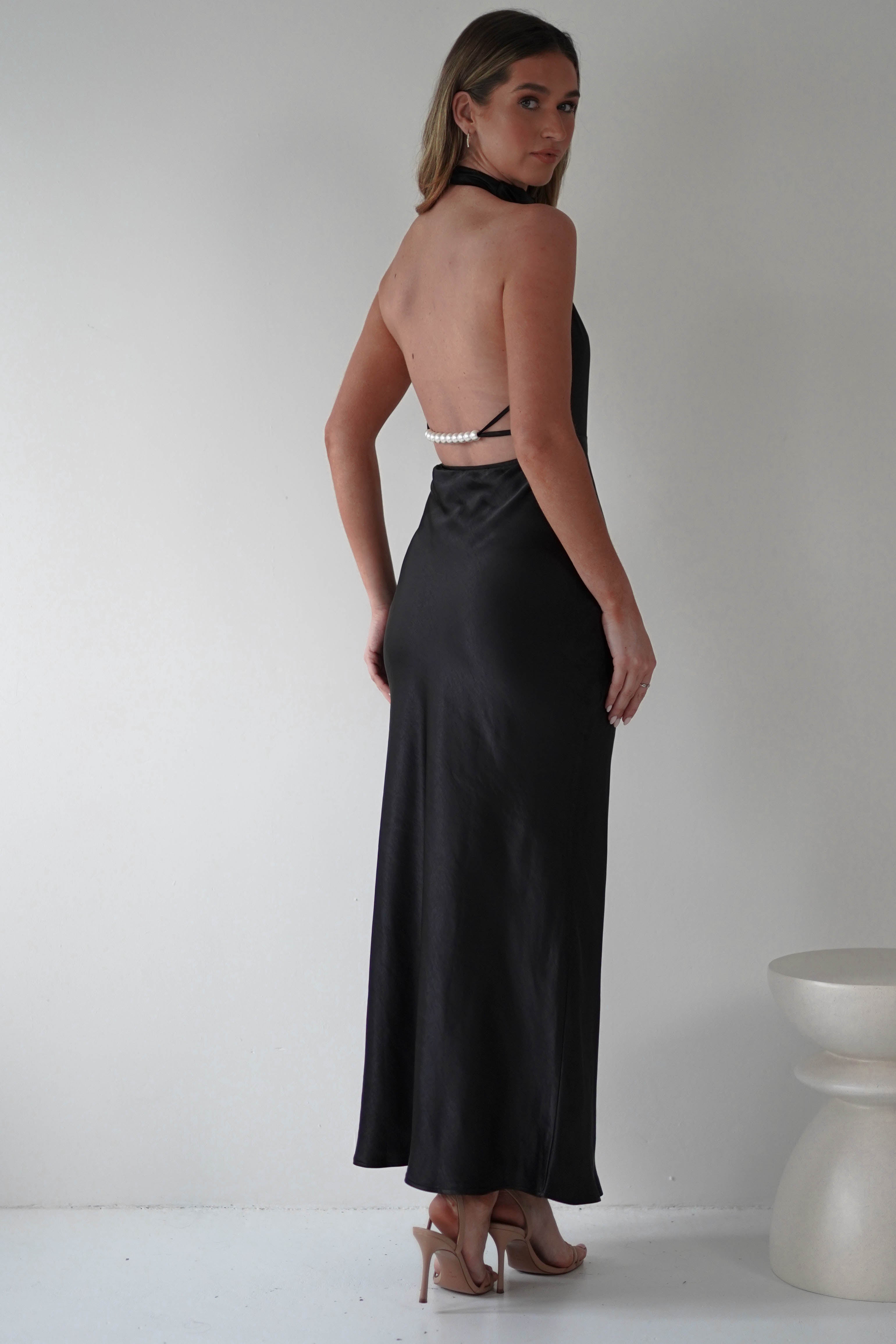 Capriana Pearl Back Maxi Dress Black | Wedding Guest Dress | Maxi | Oh Hello Clothing