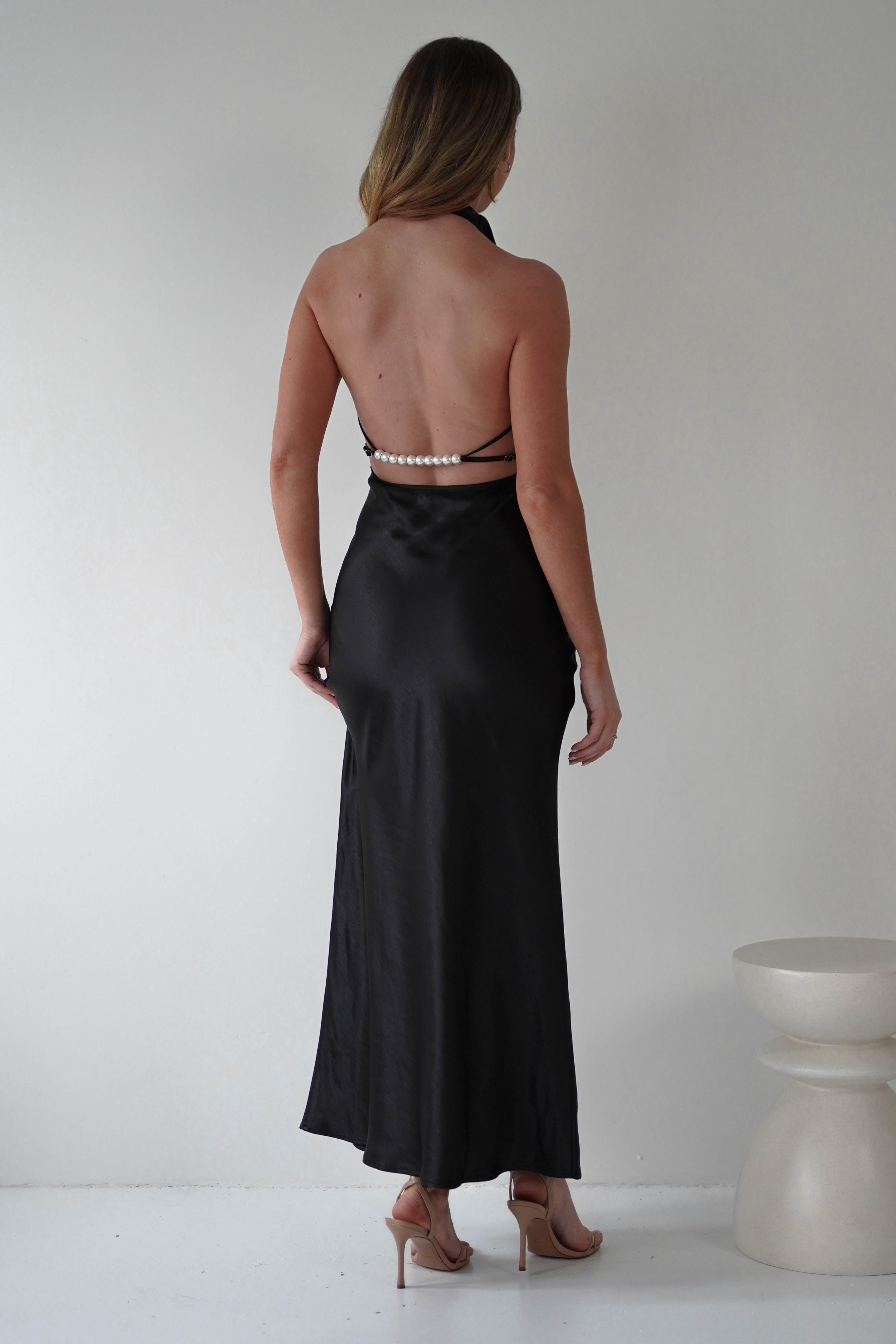 Capriana Pearl Back Maxi Dress Black | Wedding Guest Dress | Maxi | Oh Hello Clothing
