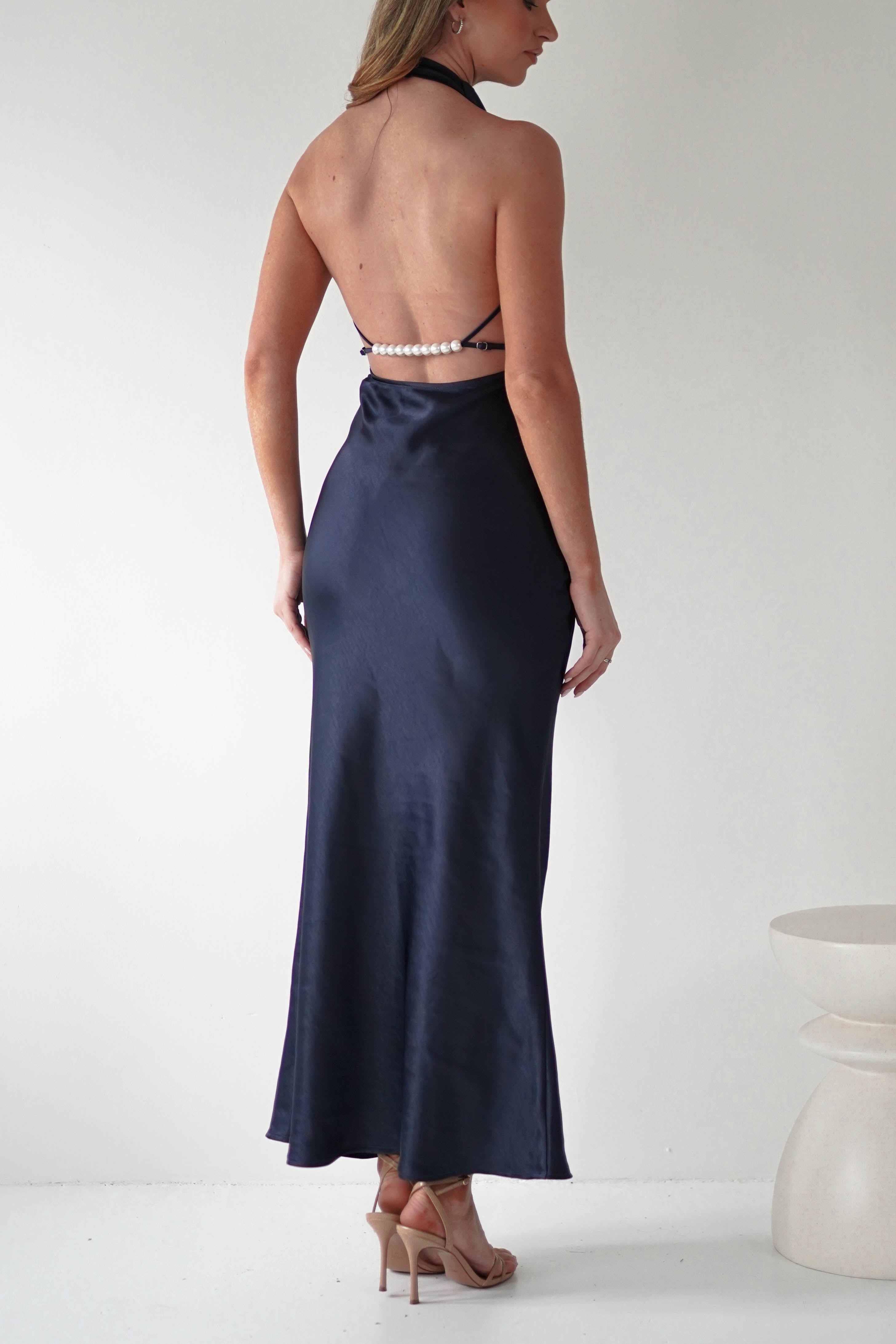 Capriana Pearl Back Maxi Dress Navy | Wedding Guest Dress | Maxi | Oh Hello Clothing